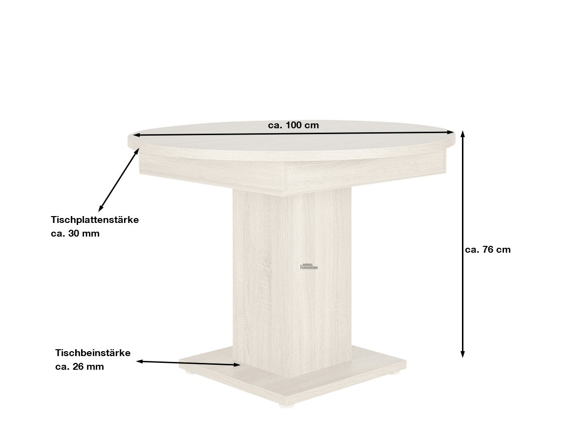 Esstisch rund 100 - 140 cm ausziehbar Sonoma Eiche - LEO