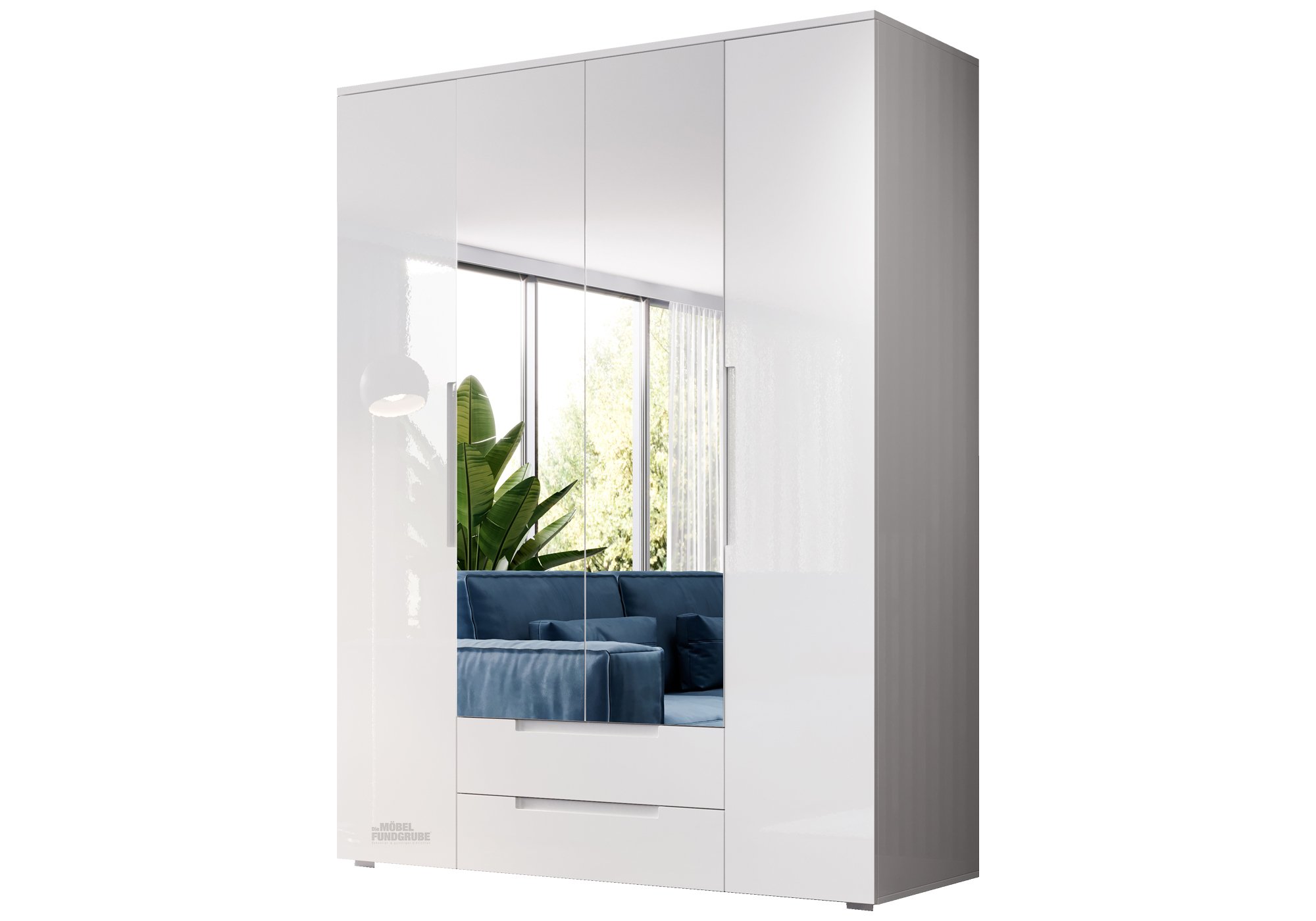 Kleiderschrank mit Spiegel - weiß hochglanz - 160 cm - SPICE Kleiderschrank mit Spiegel - weiß hochglanz - 160 cm - SPICE