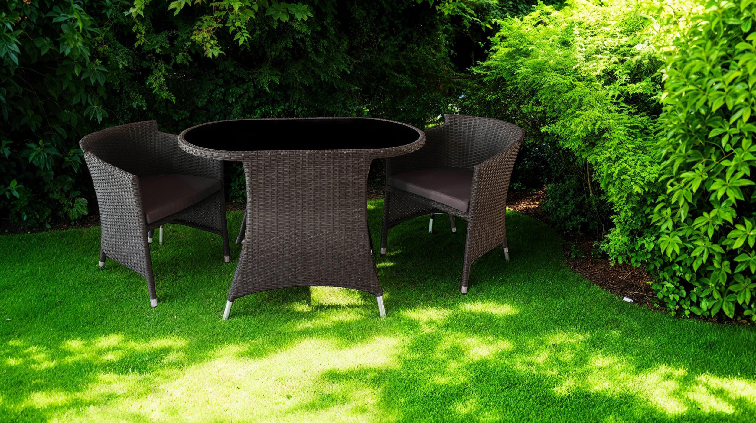 Gartenmöbel 3 tlg Tisch und 2 Sessel in schwarz - PALM Gartenmöbel 3 tlg Tisch und 2 Sessel in schwarz - PALM