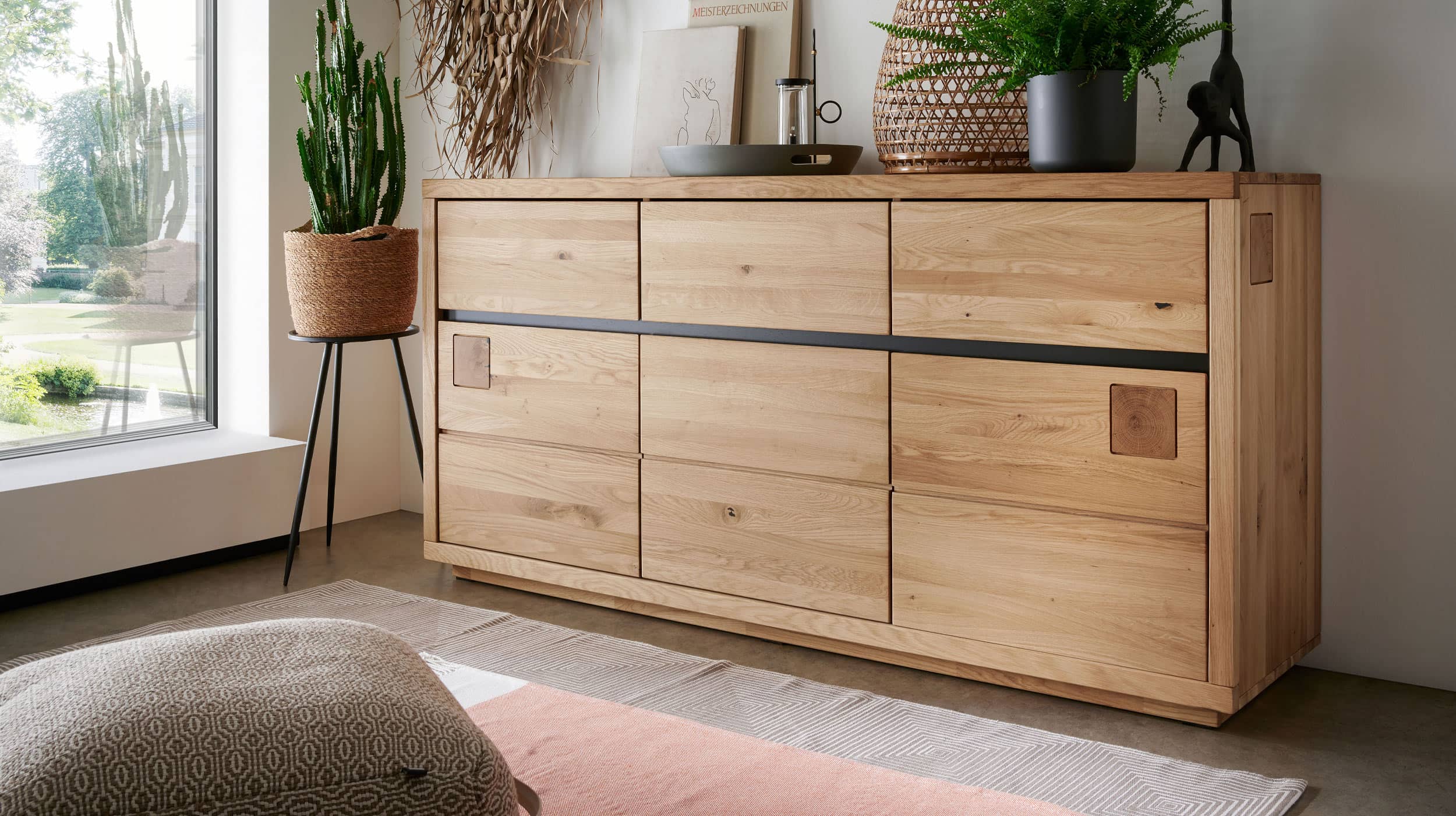 Sideboard 3 Schubladen Wildeiche massiv geölt 175 cm - GIRONA