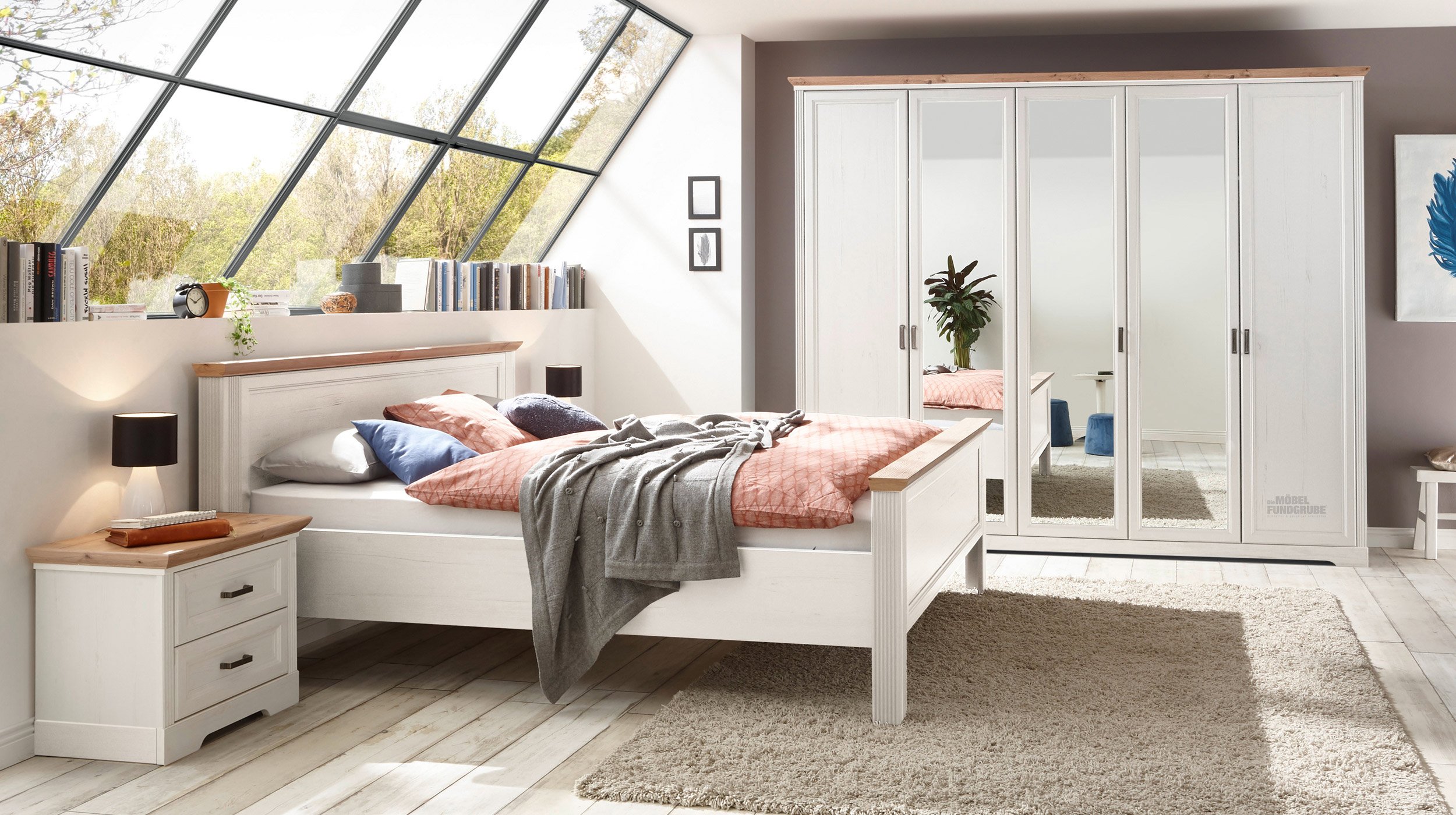 Kleiderschrank Pinie weiß - Artisan Eiche 266 cm - JASMIN