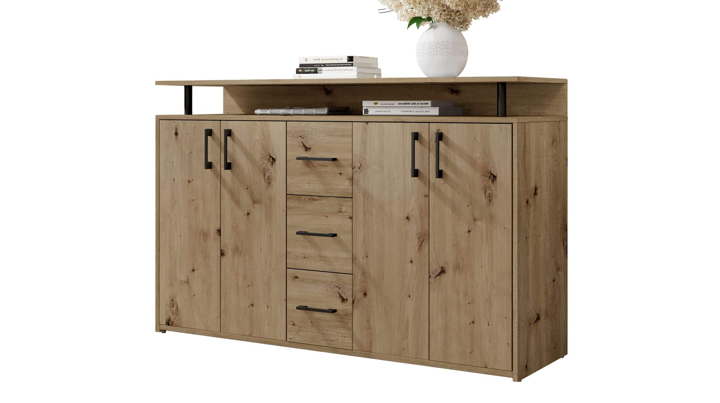 Highboard 4 Türen 3 Schubladen Artisan Eiche 139 cm - DRIFT Highboard 4 Türen 3 Schubladen Artisan Eiche 139 cm - DRIFT