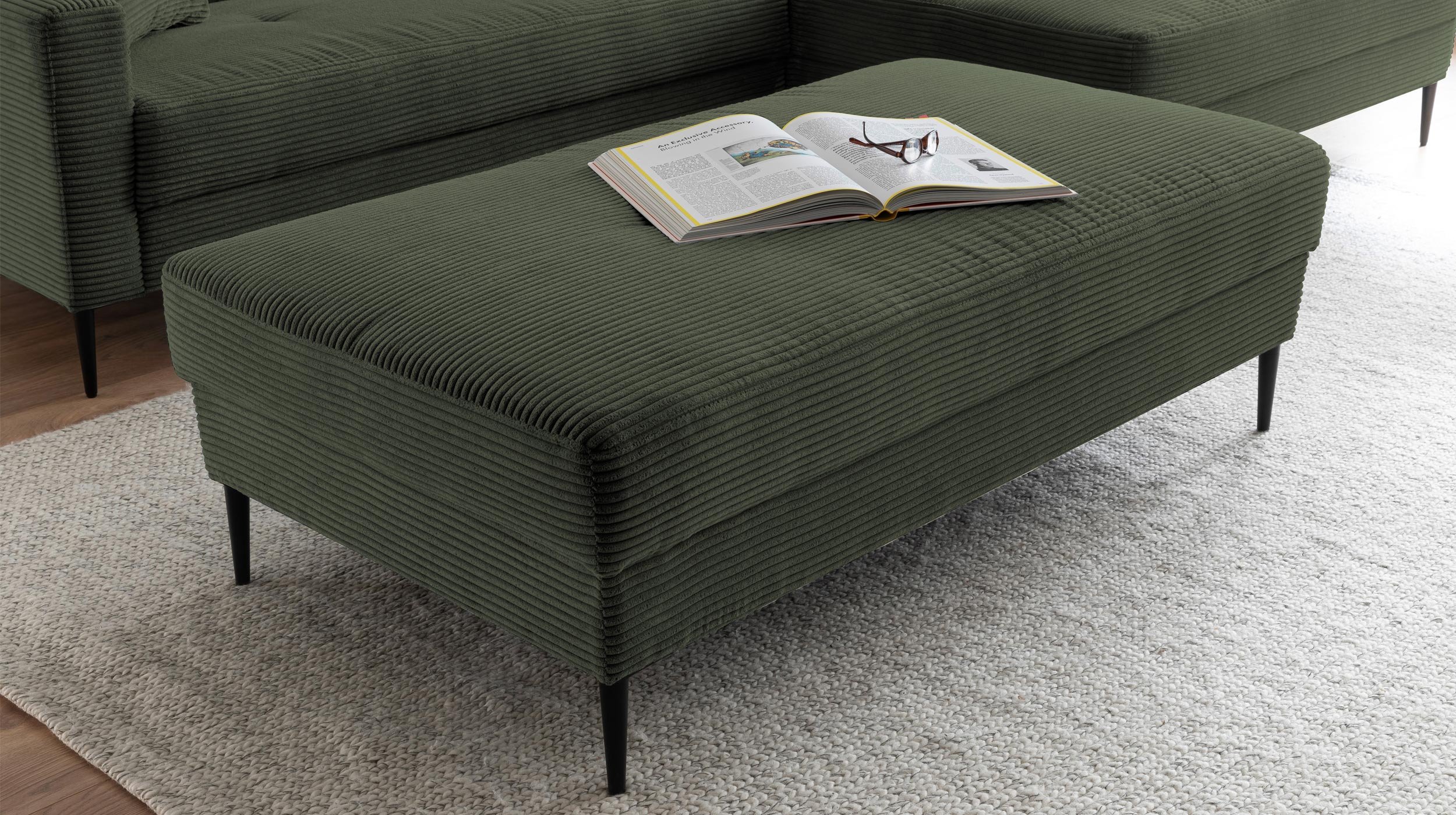Hocker Sitzhocker 140 x 75 cm Cord dunkelgrün - SUMMER