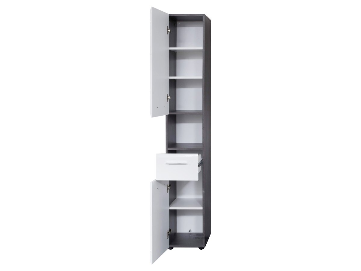 Bad Hochschrank Rauchsilber - weiß 2 Türen Breite 30 cm - LINE