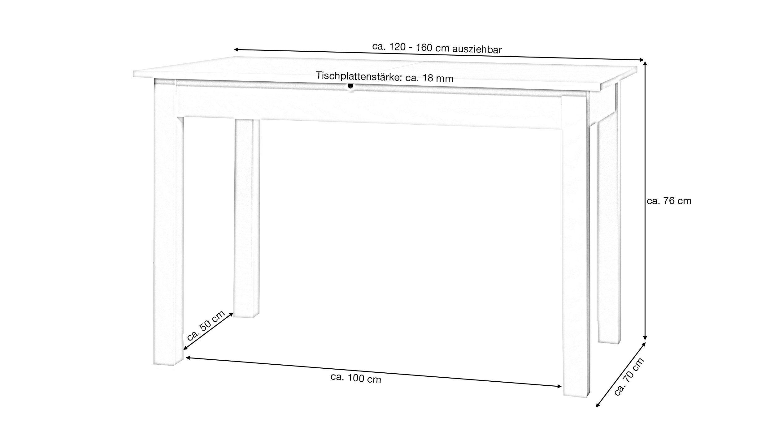 Esstisch 120 - 160 cm ausziehbar weiß - COBURG