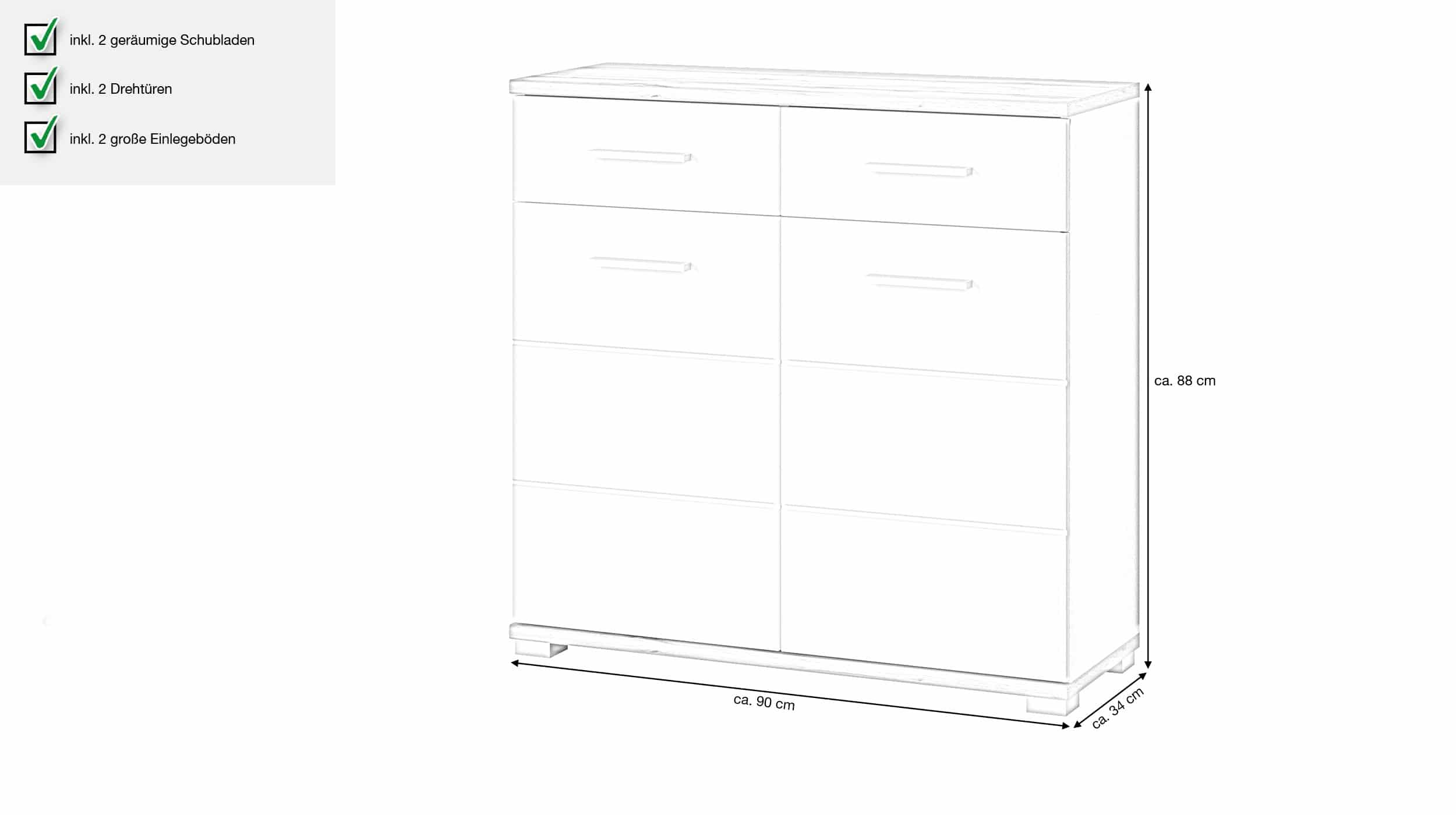 Schuhschrank alpinweiß  - Wotan Eiche 90 x 88 cm - HOLA