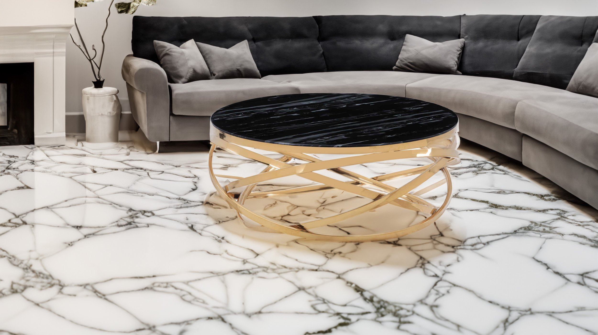 Couchtisch Glas Marmor-Optik goldfarben 90 x 43 cm - GALINA