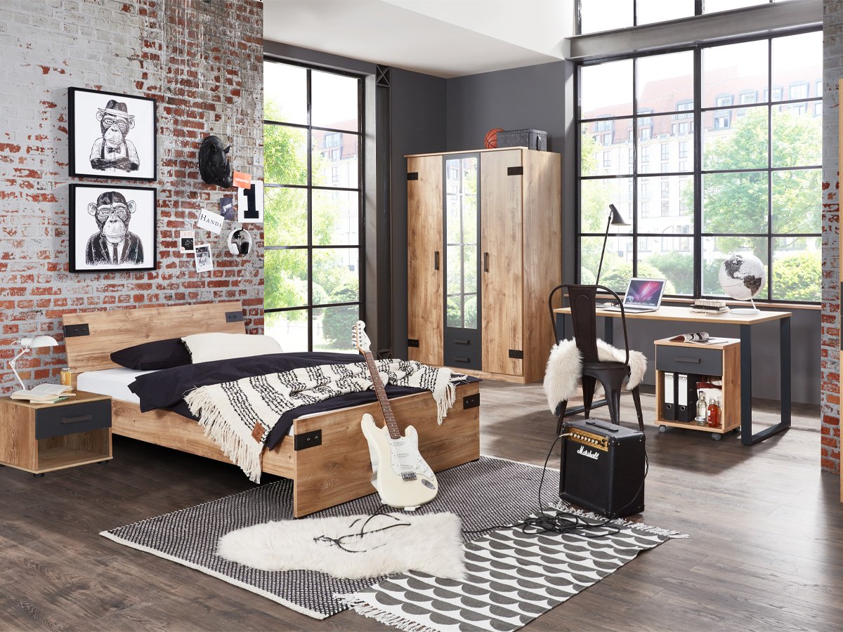 Schreibtisch Plankeneiche - Graphit 140 cm - LIVERPOOL
