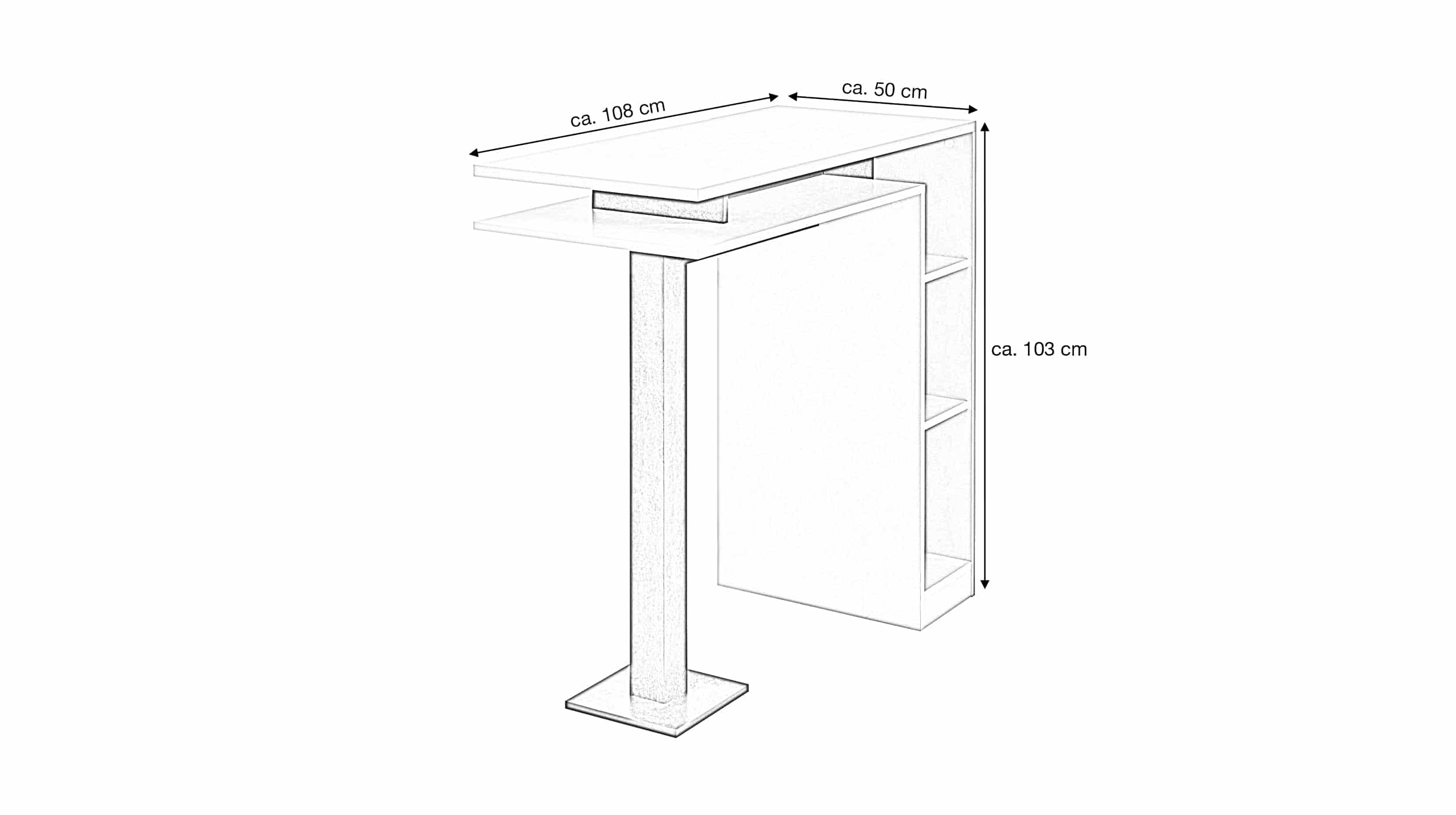 Bartisch weiß - Betonoptik 108 x 50 cm rechteckig - BAY