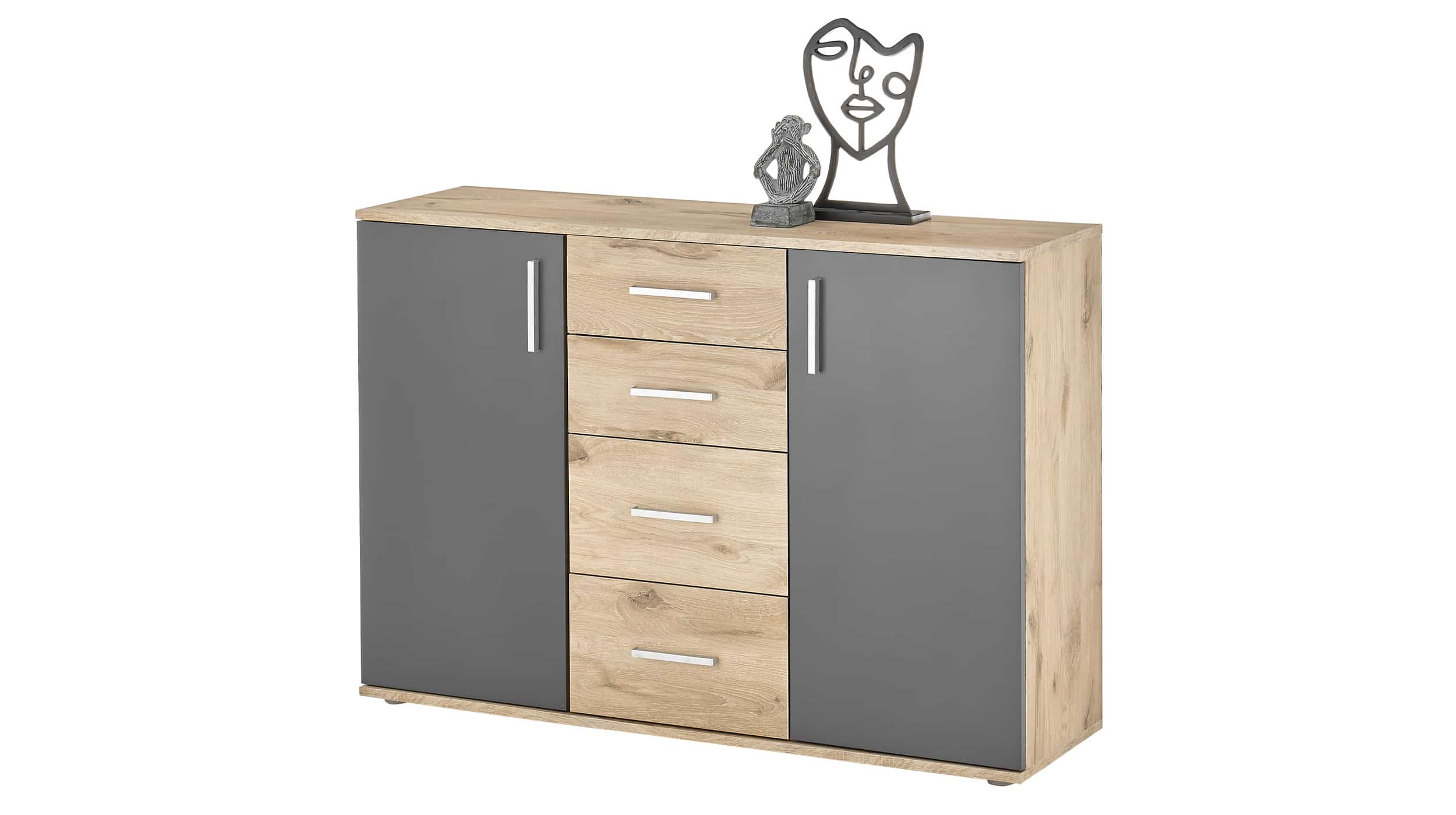 Kommode Viking Oak - grau 120 x 84 cm 4 Schubladen - BOBBY Kommode Viking Oak - grau 120 x 84 cm 2-türig - BOBBY