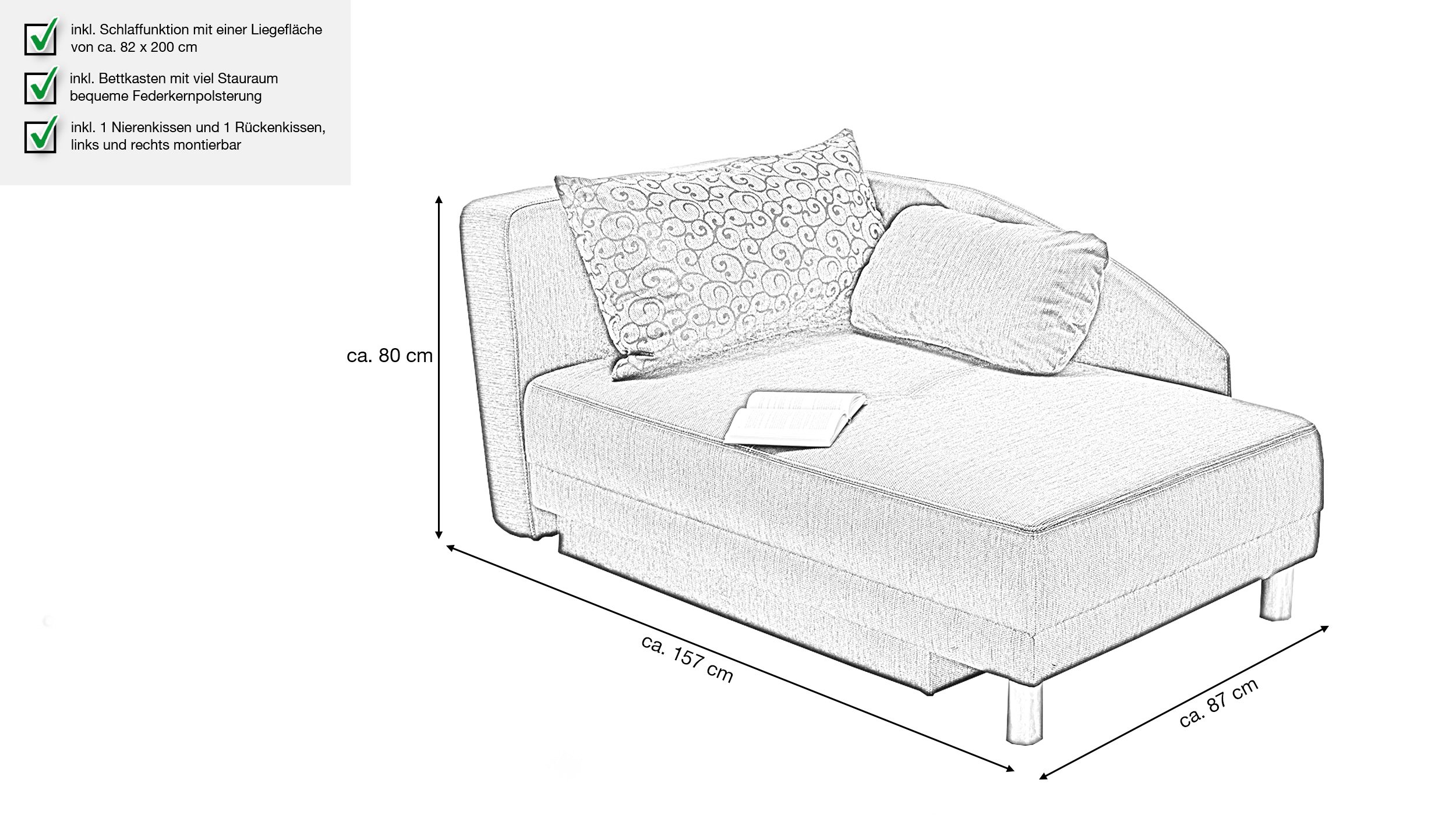 Einzelsofa 157 cm Recamiere blau Schlaffunktion - REUBEN