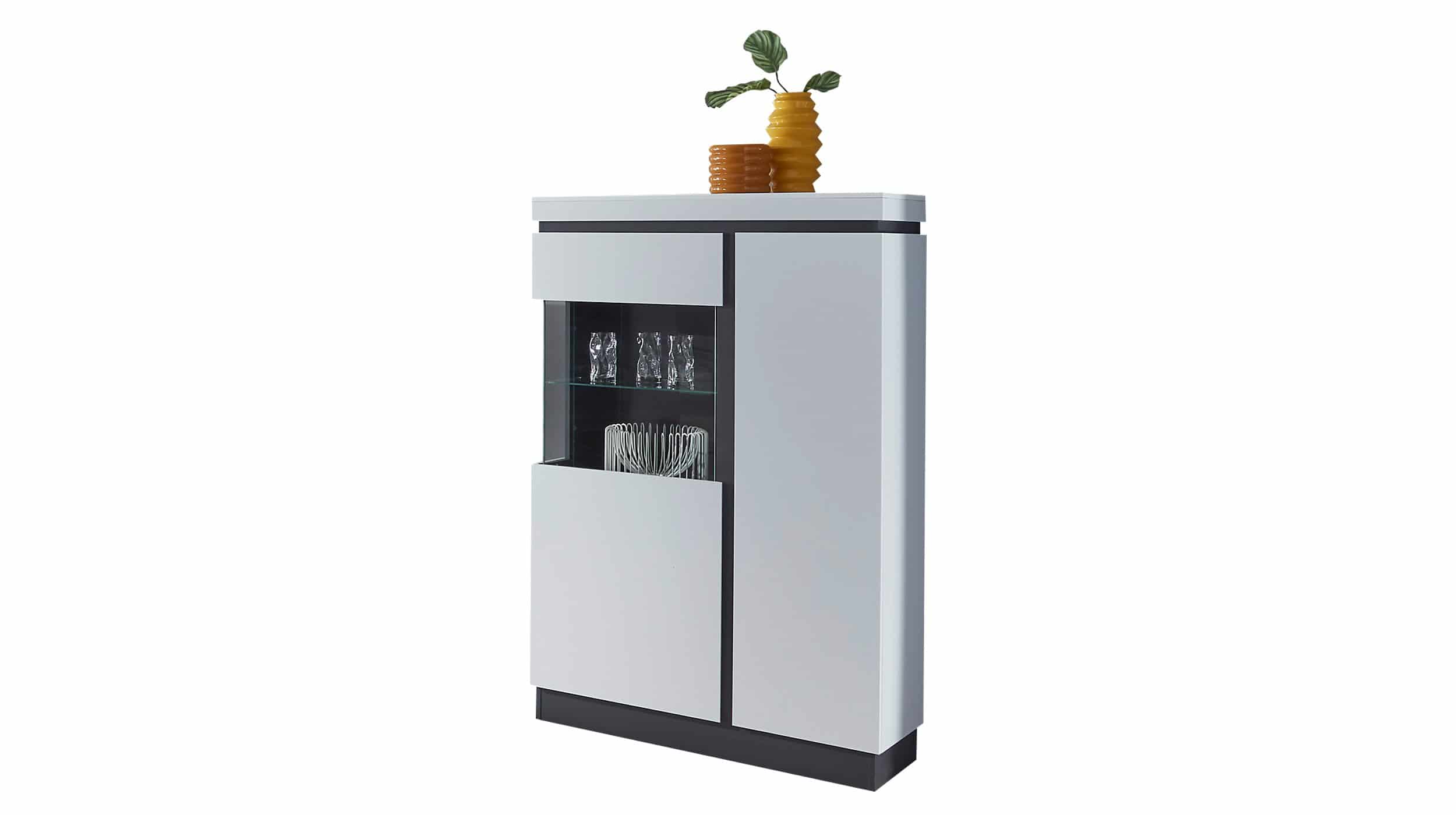 Vitrine mit Glastür alpinweiß B 104 x H 164 cm - CAMPANIA Vitrine alpinweiß - anthrazit 164 cm - CAMPANIA