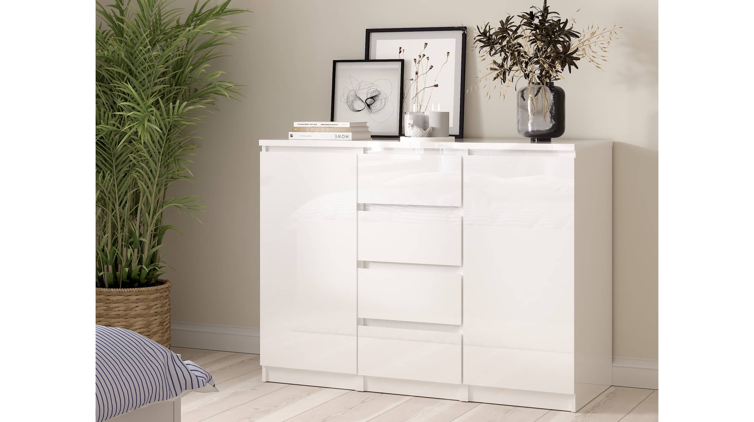 Sideboard mit 4 Schubladen weiß Hochglanz 121 cm - NAIA 