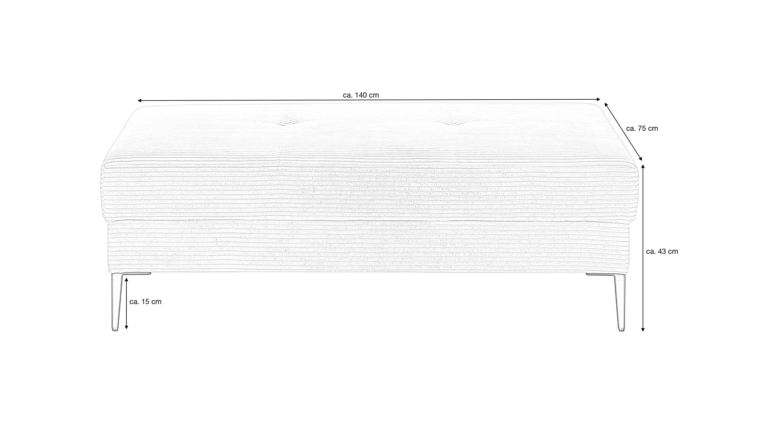 Hocker Sitzhocker 140 x 75 cm Cordbezug rosa - SUMMER