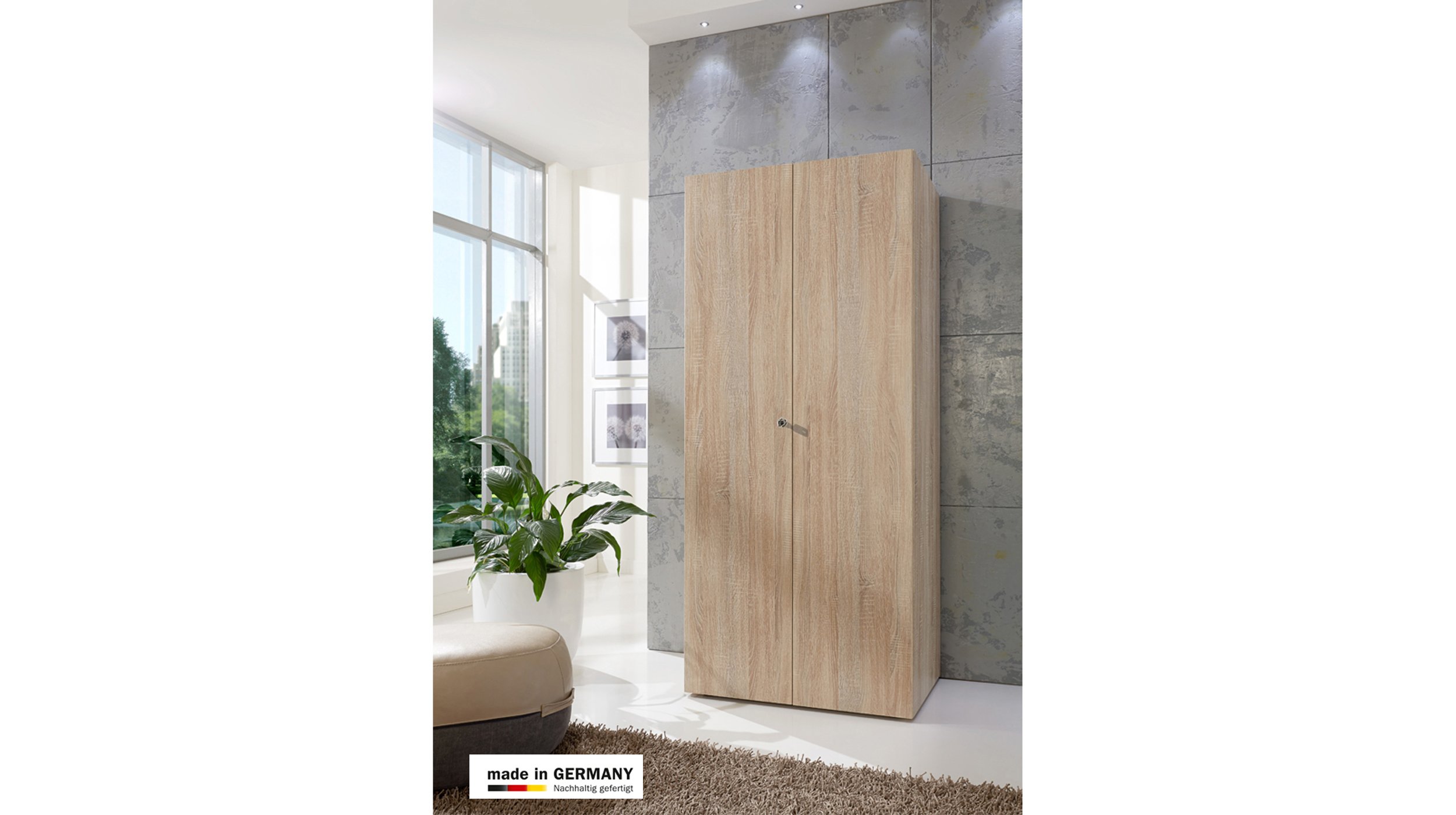 Kleiderschrank 80 cm Sägerau Eiche 1-türig - MULTIRAUM