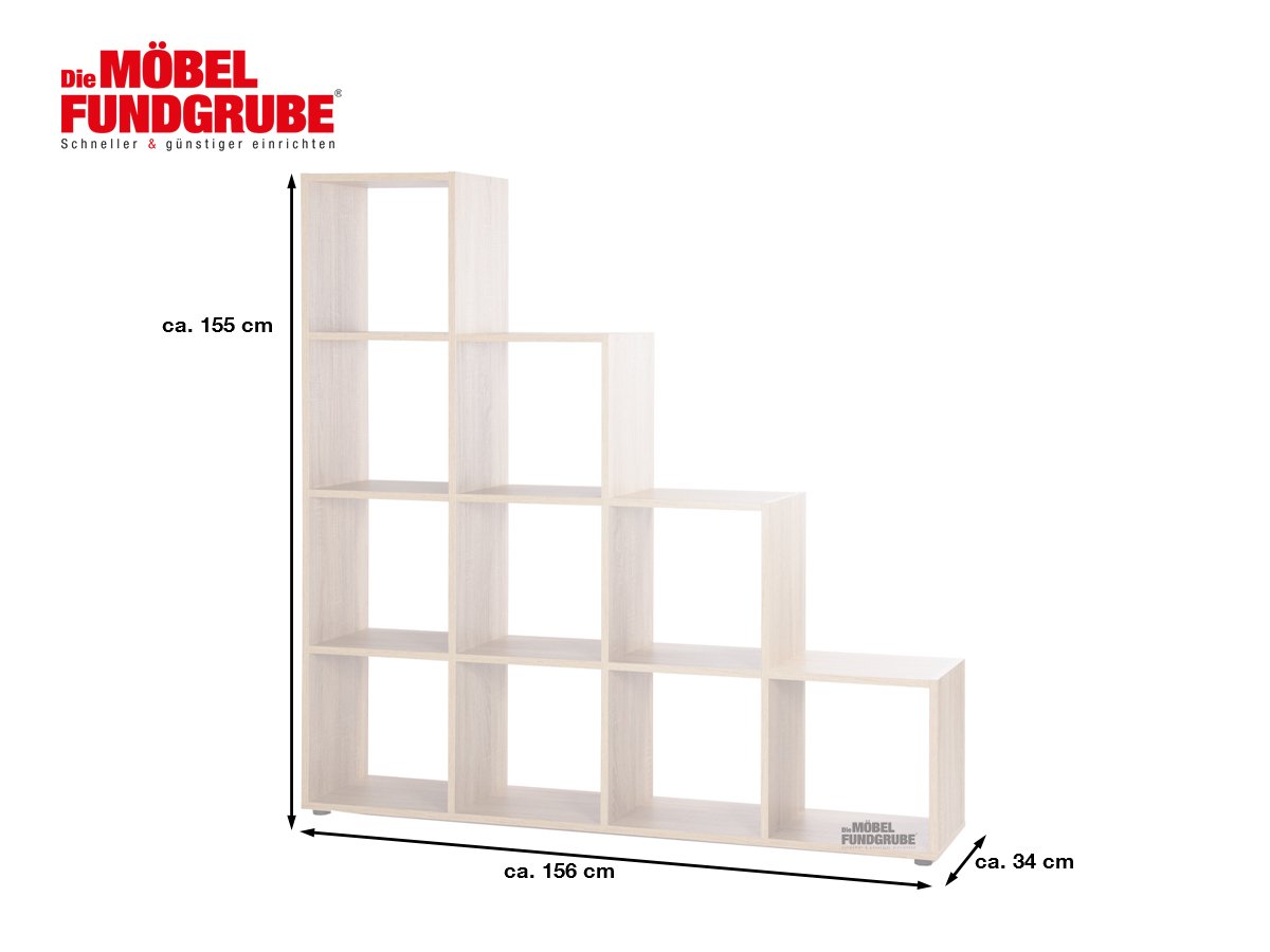 Raumteiler Regal  Sägerau Eiche 155x156 cm - 10 Fächer - BERGAMO