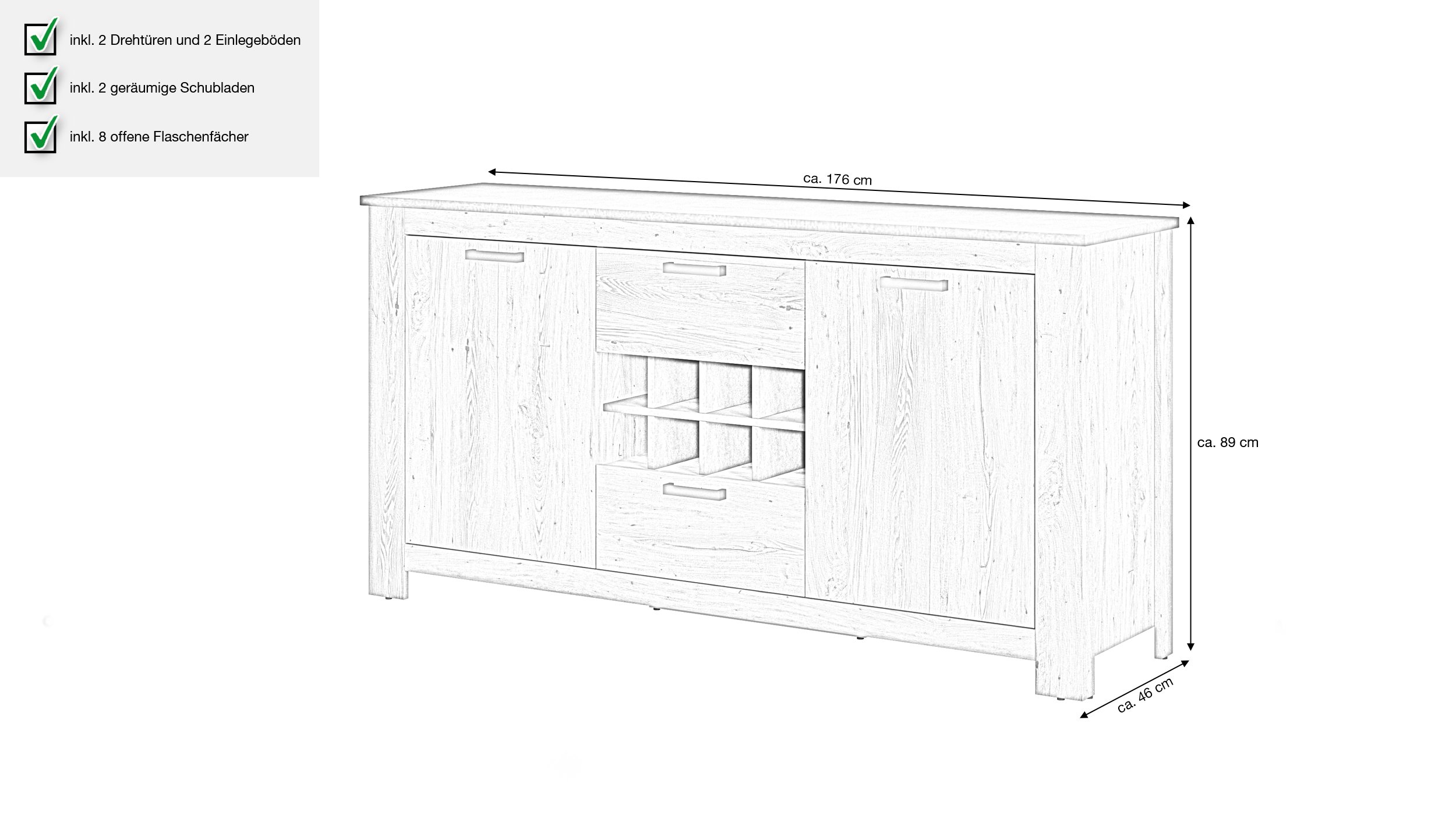 Sideboard Kastanie Breslau - Matera 176 cm - RAPALLO