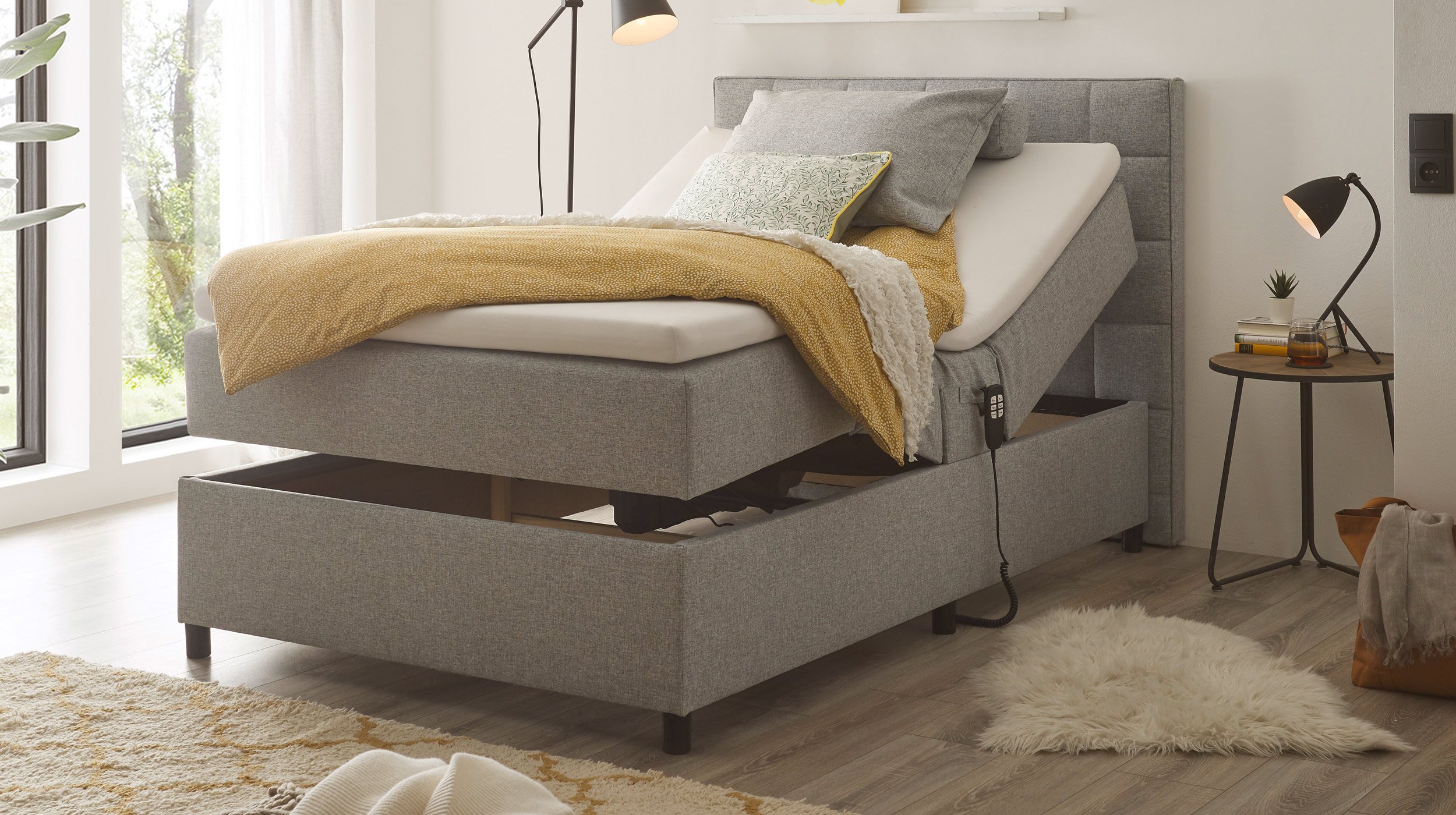Boxbett 120 x 200 cm grau Stoffbezug elektrisch - MARIBORSKO