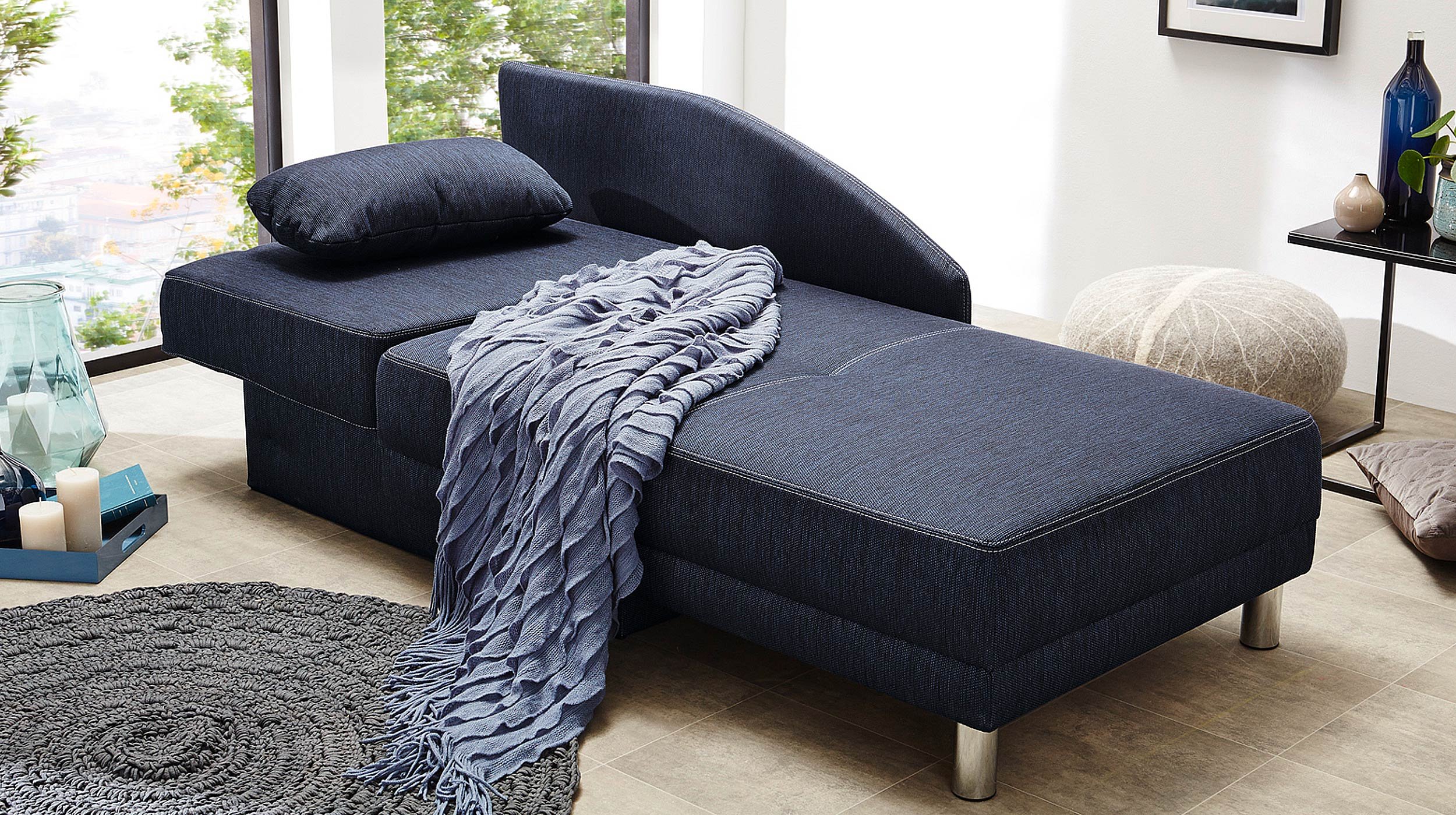 Einzelsofa 157 cm Recamiere blau Schlaffunktion - REUBEN