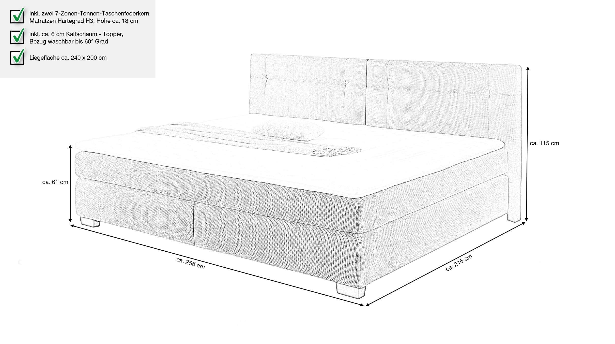 Boxspringbett 240 x 200 cm grau Microfaser- FAMILY