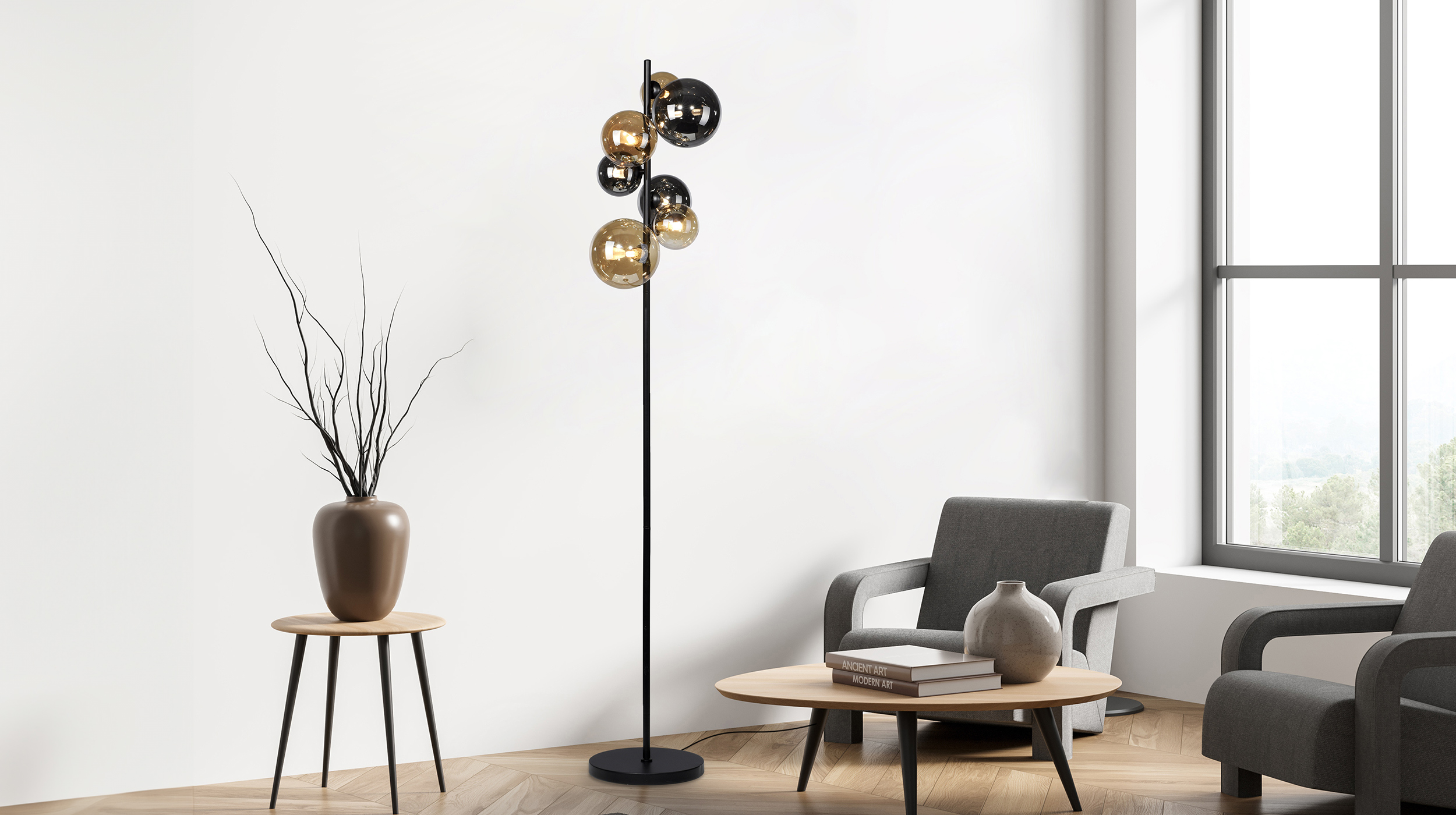 Stehlampe LED schwarz 35 x 155 cm Rauchglas - POPSICLE