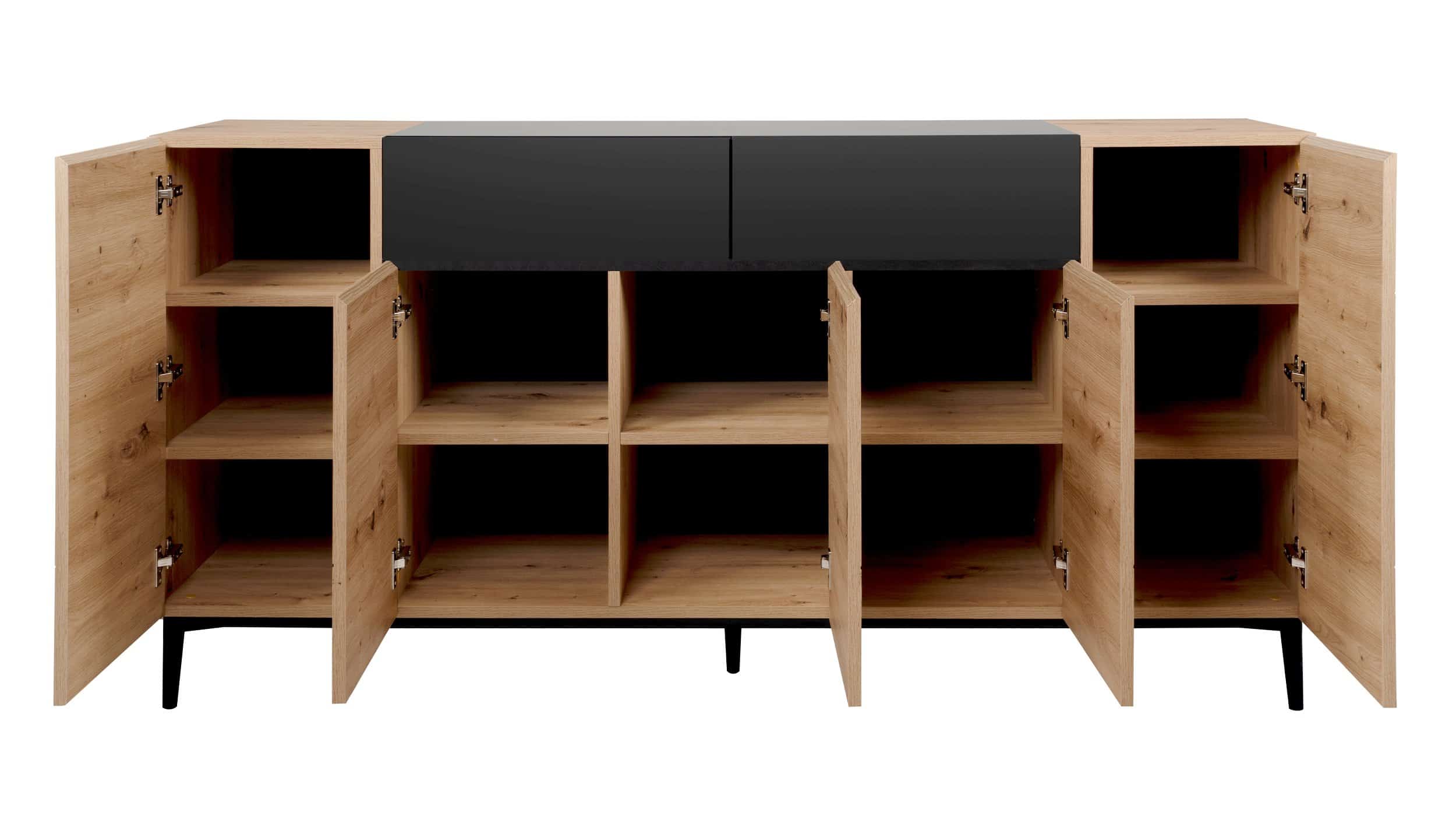 Sideboard Artisan Eiche - schwarz 180 cm 5-türig - NOLA