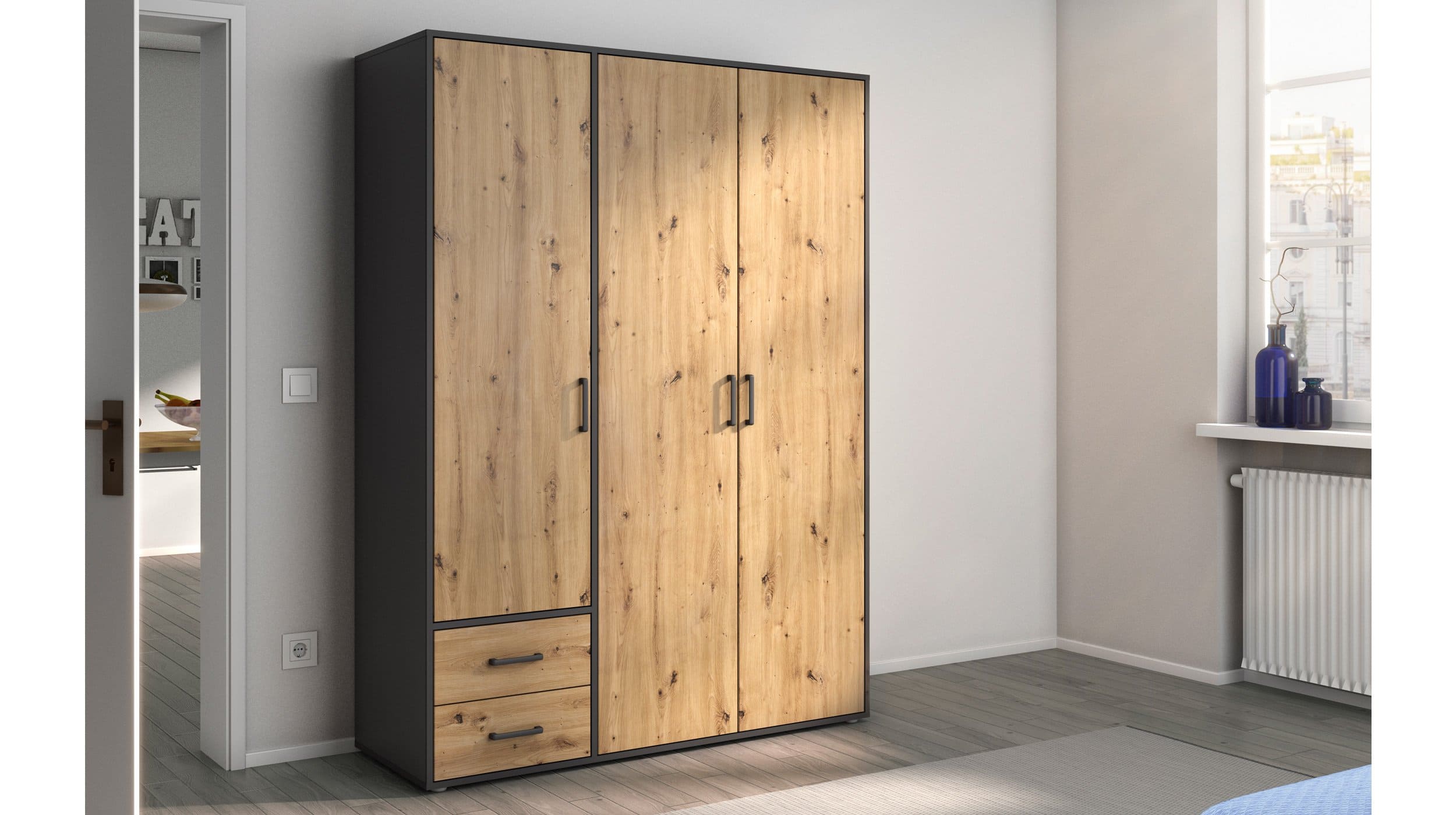 Kleiderschrank 140 cm Artisan Eiche - grau - VOYAGER