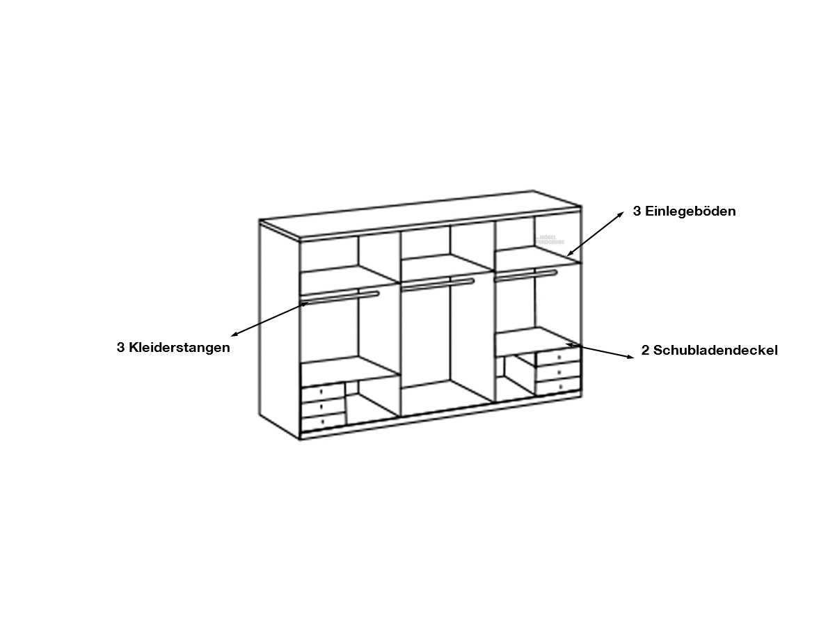 Schwebetürenschrank 270 cm - Plankeneiche - graphit - VALENCIA