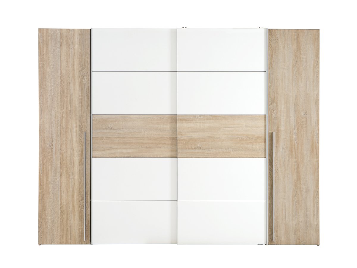 Kleiderschrank Sonoma Eiche - weiß - 270 cm - Schwebetüren - NARAGO Kleiderschrank Sonoma Eiche - weiß 270 cm 4-türig - NARAGO