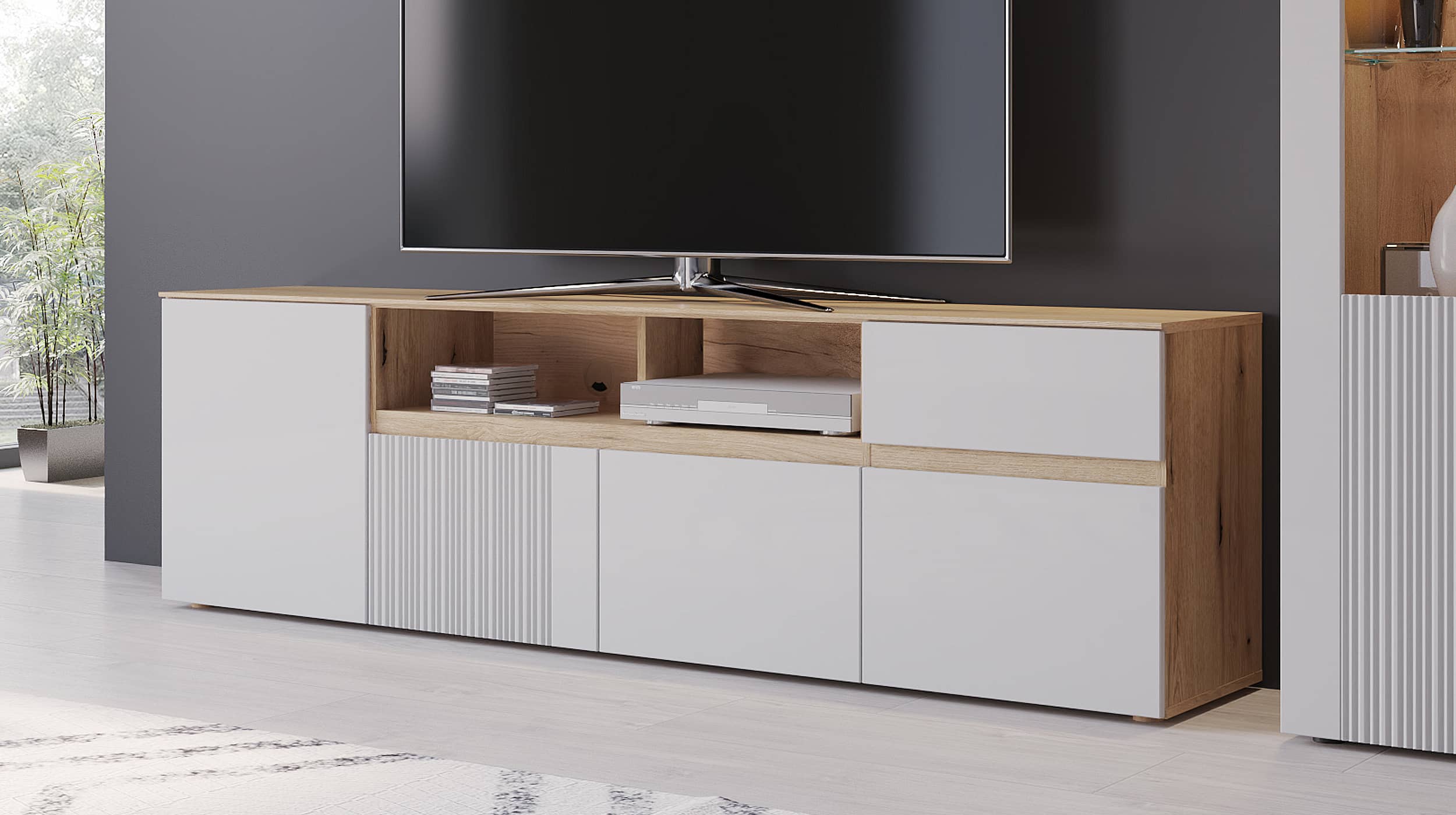 TV-Lowboard Coast Evoke Eiche - grau 200 cm - MANILLA