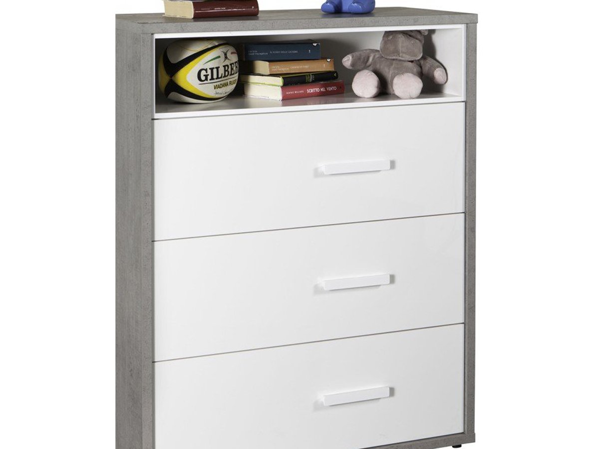 Kommode weiß hochglanz - Betonoptik mit 3 Schubladen 90 cm - MIPIACE