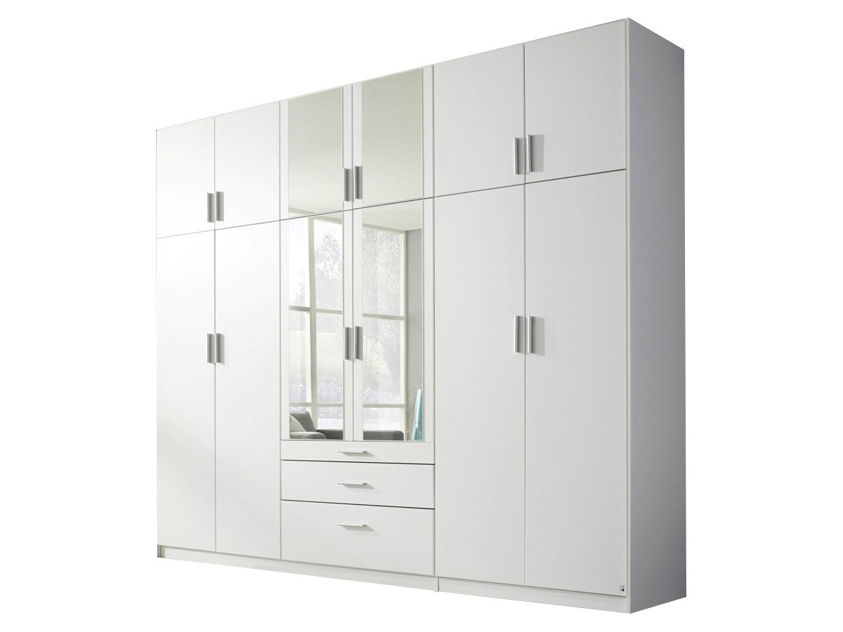 Kleiderschrank mit Spiegel - weiß - 271 cm - rauch - HILDESHEIM Kleiderschrank mit Spiegel 271 cm weiß - HILDESHEIM