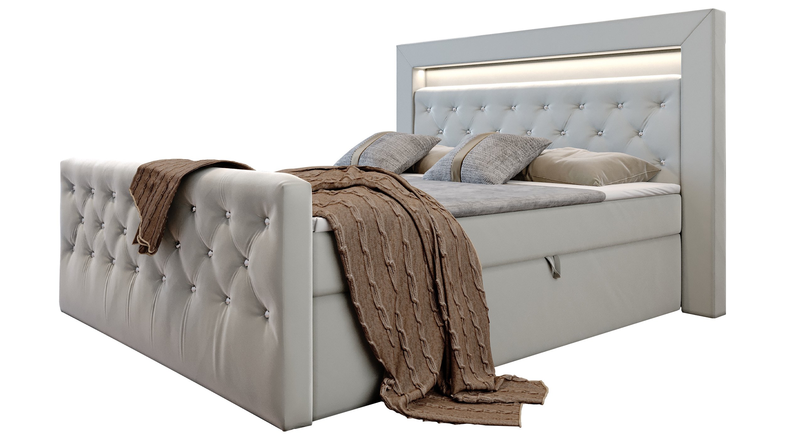 Boxbett 180 x 200 cm mit Bettkasten grau - SINGAPUR LUX Boxbett 180 x 200 cm grau mit Beleuchtung - SINGAPUR LUX