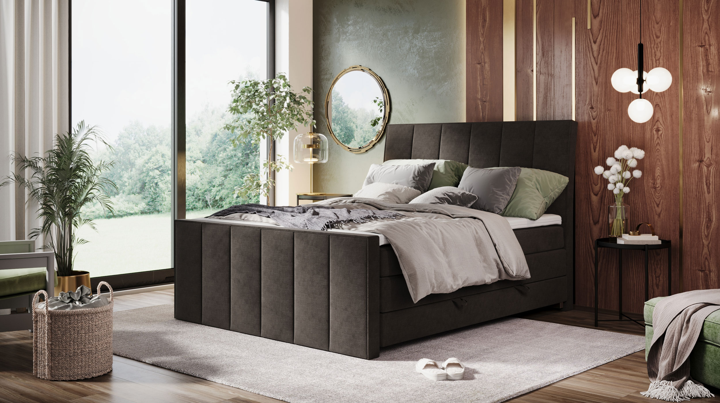 Boxspringbett 180 x 200 cm - Bettkasten anthrazit - VERTICAL 