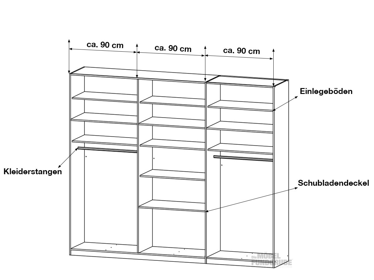 Kleiderschrank mit Spiegel 271 cm weiß - HILDESHEIM