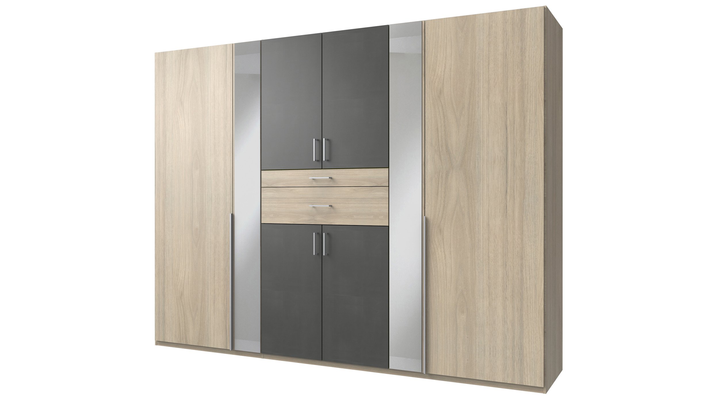 Kleiderschrank mit Spiegel 270 cm - Hickory Oak - grau - XANTEN Kleiderschrank Spiegel 270 cm Hickory Oak - grau - XANTEN