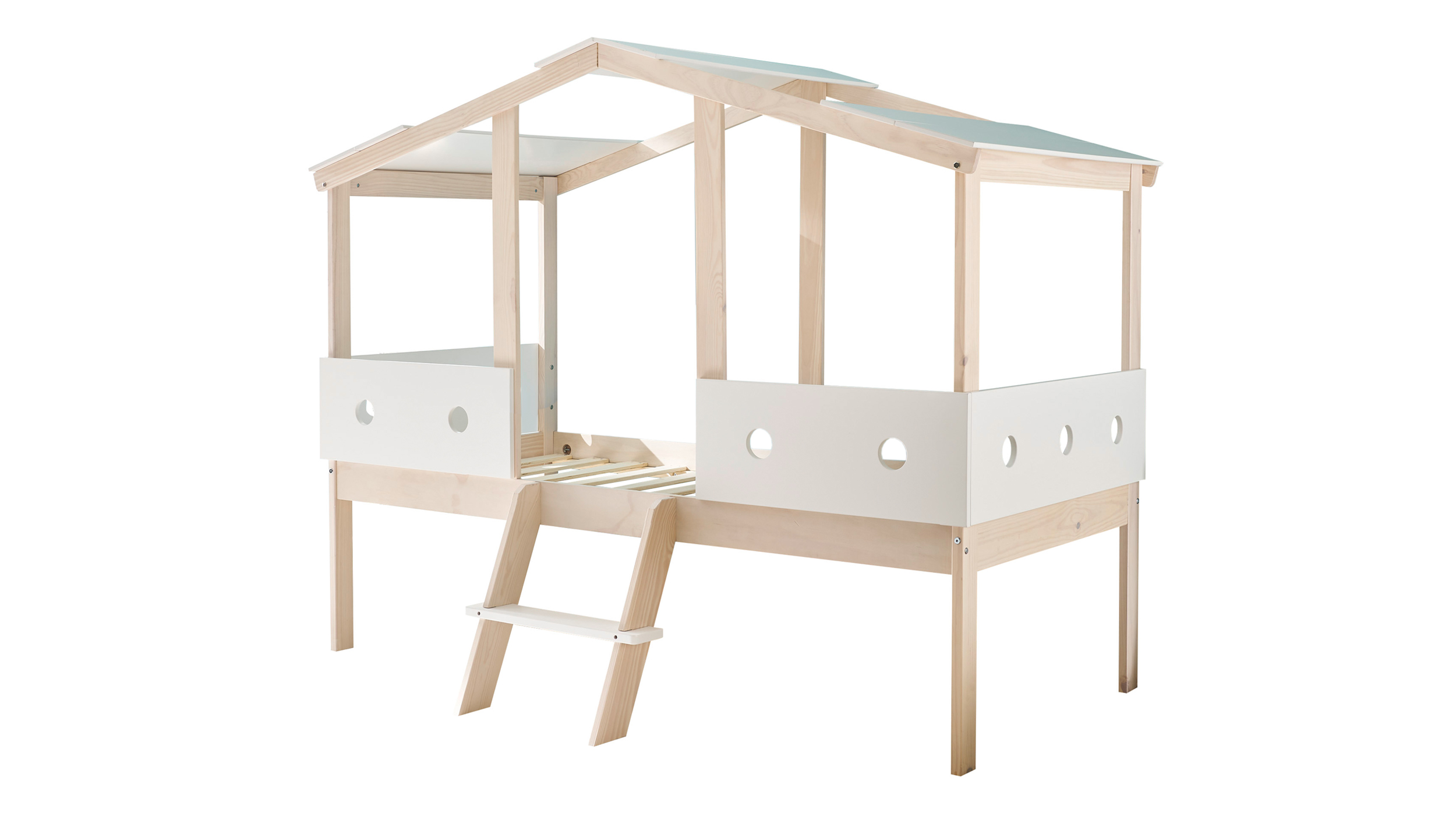 Hochbett 90 x 200 cm weiß - Kiefer massiv - Kinderbett - CORTINO Hochbett 90 x 200 cm weiß - Kiefer massiv - Kinderbett - CORTINO