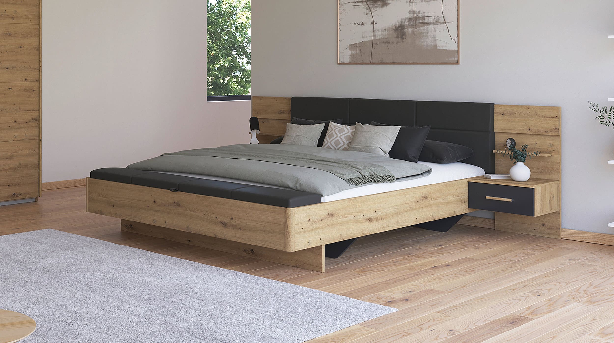 Bettanlage 180 x 200 cm Artisan Eiche - grau - MOSBACH  