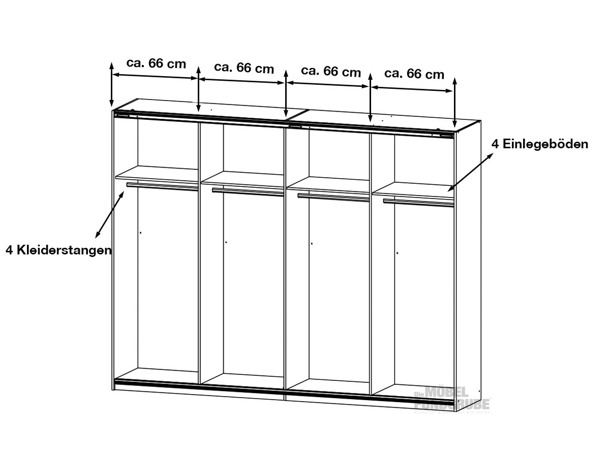 Schwebetürenschrank weiß mit Spiegel 271 cm - SYNCRONO-A