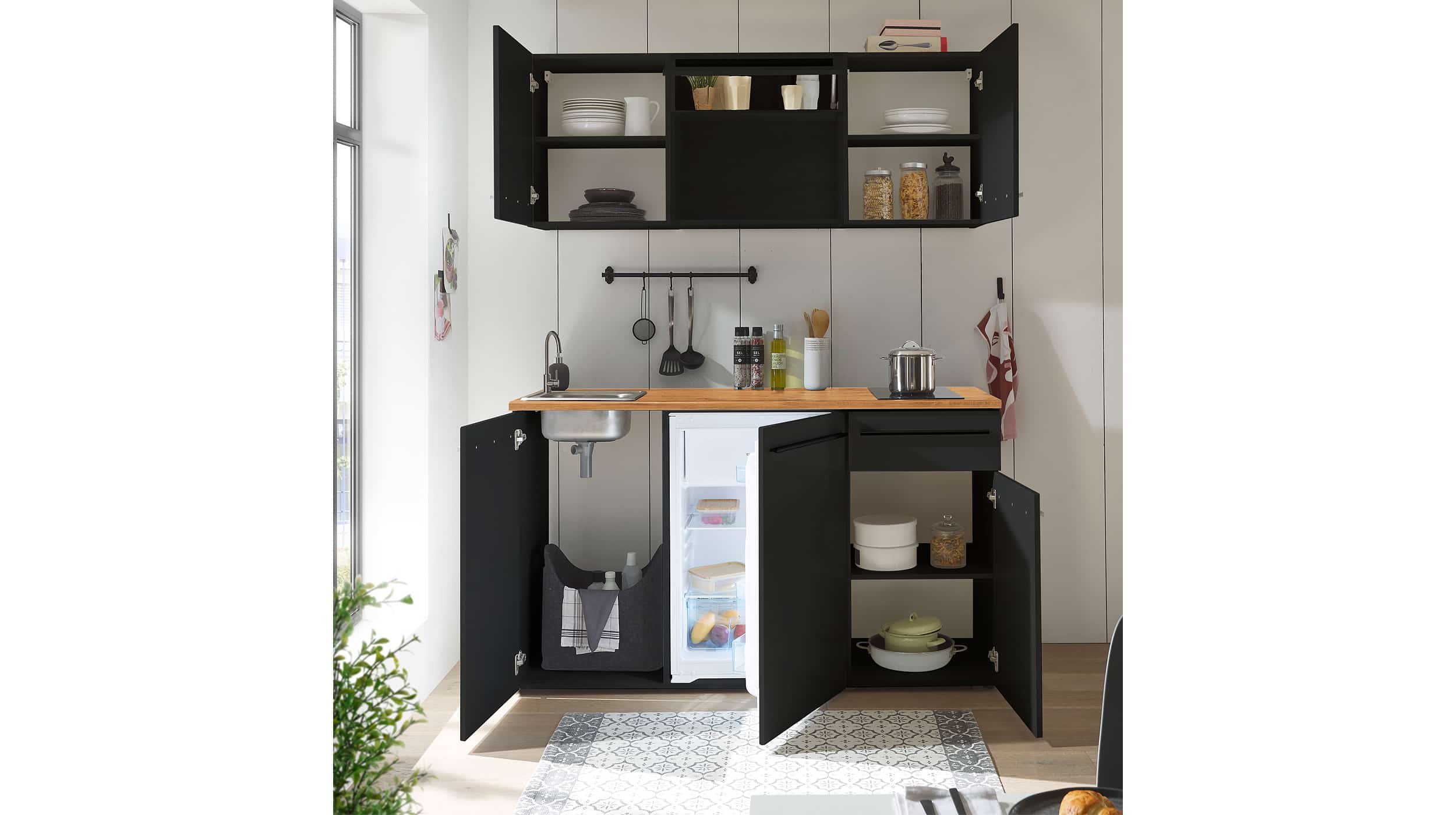 Pantry Küche - Miniküche - 160 cm - schwarz matt - JAZZ