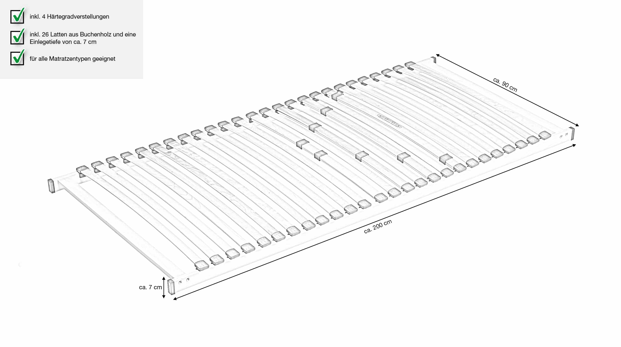 Lattenrost 90 x 200 cm NV - RUBIN