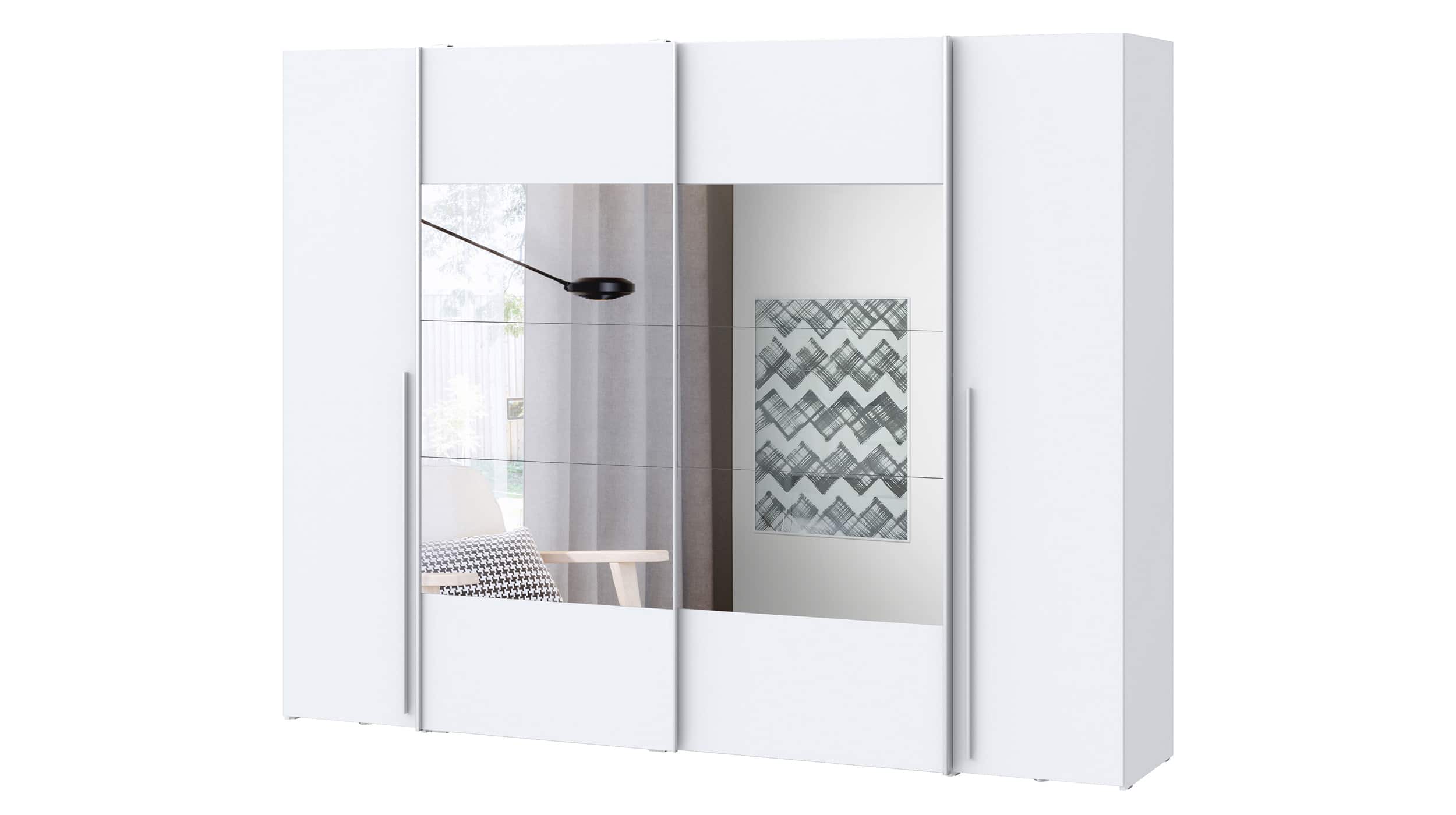 Kleiderschrank mit Spiegel weiß - 270 cm - Schwebetüren - NARAGO Kleiderschrank mit Spiegel weiß - 270 cm - Schwebetüren - NARAGO