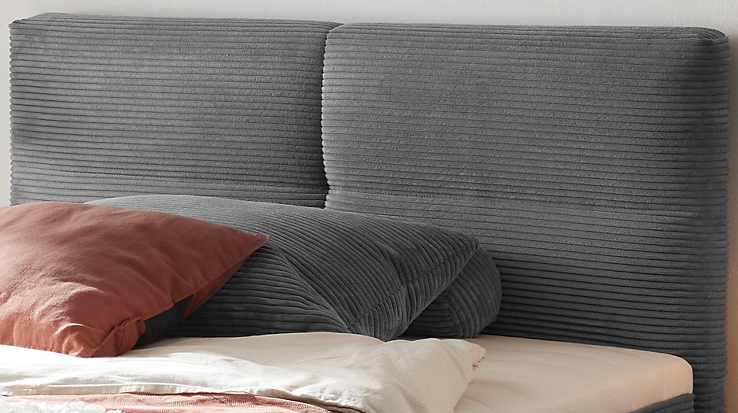 Boxbett Cord grau 120 x 200 cm mit Bettkasten - ANDON