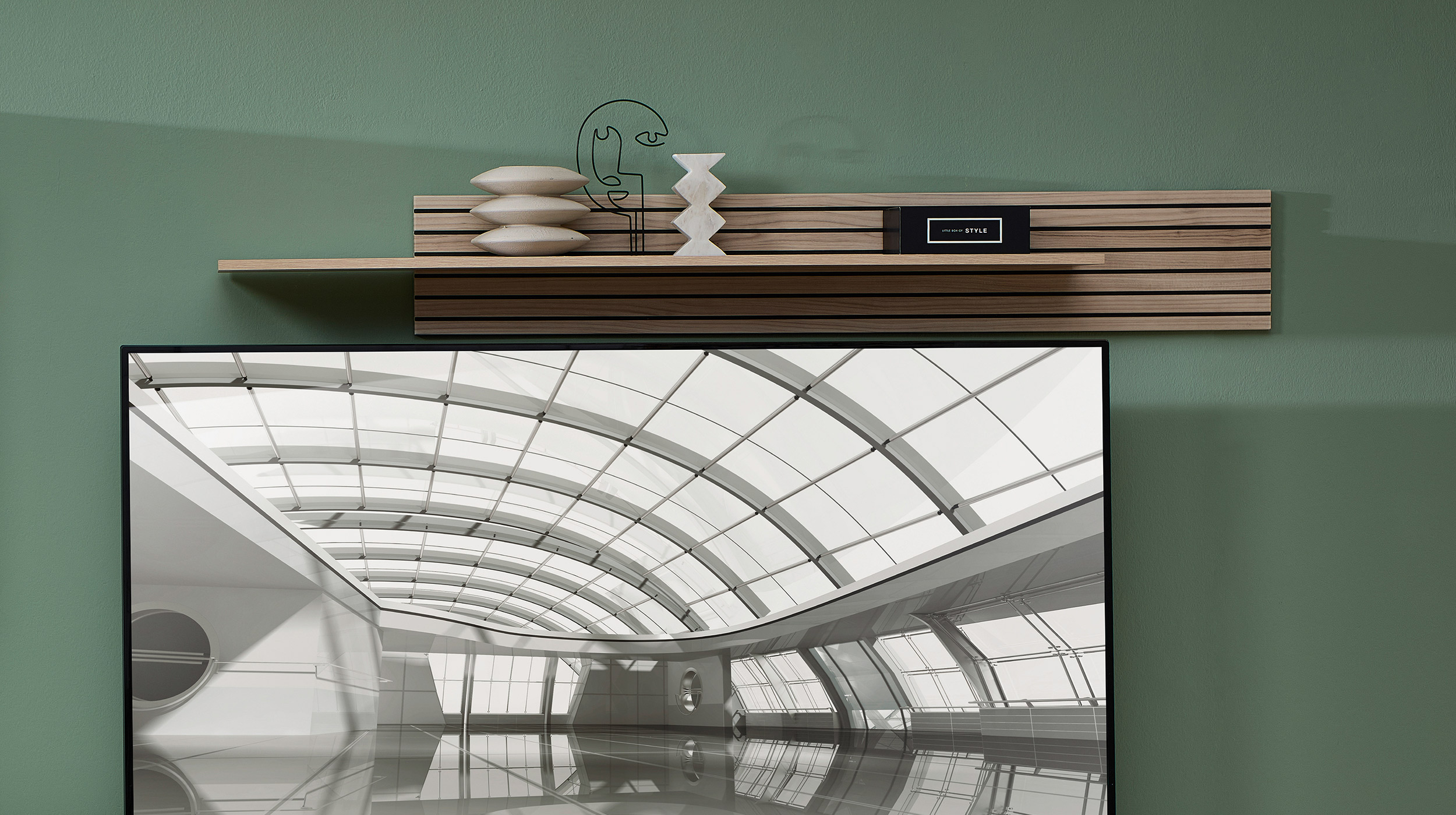 Wohnwand beige - Riva Eiche 320 cm LED-Beleuchtung - INA