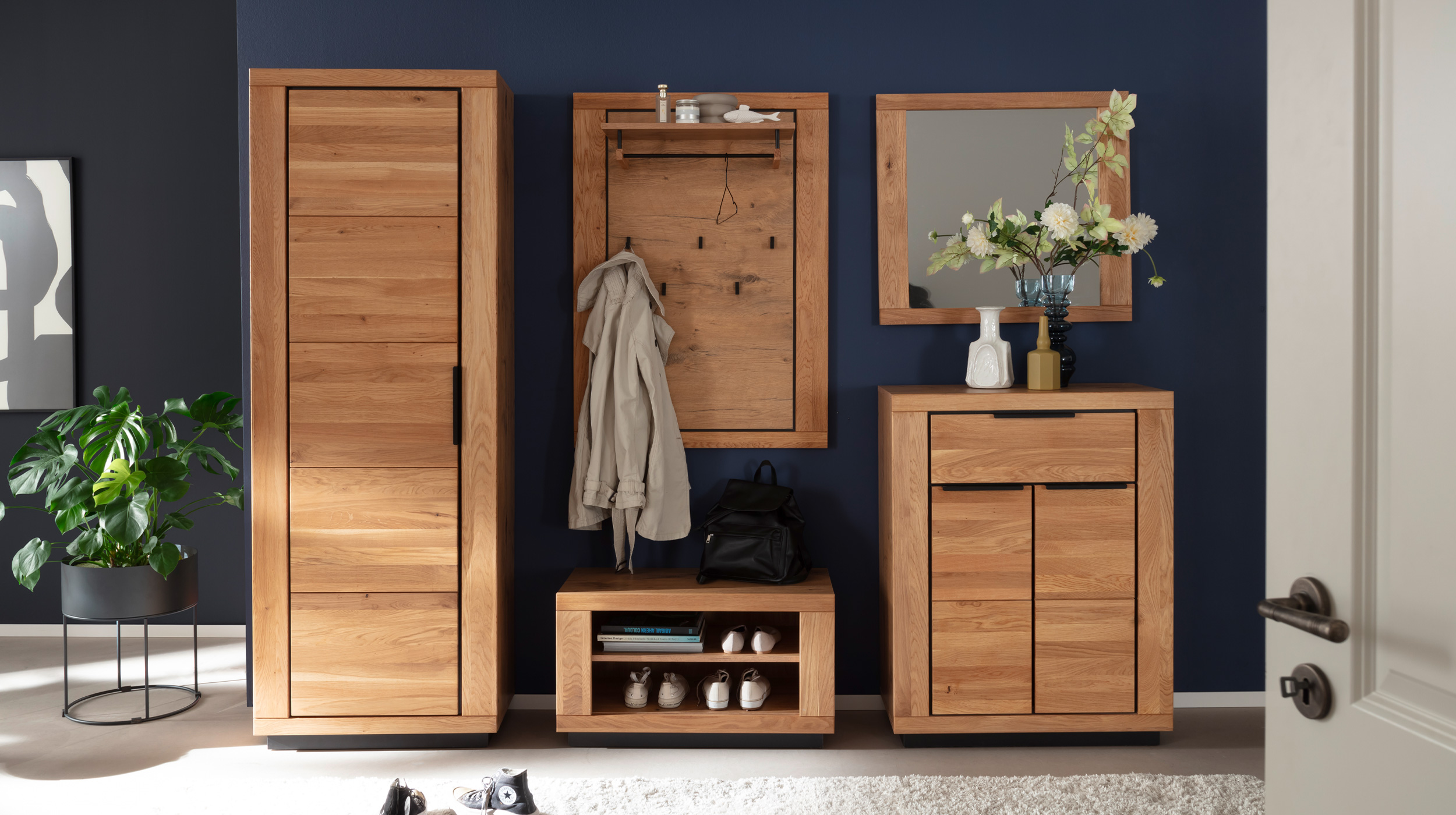 Wandgarderobe Paneele Wildeiche teilmassiv geölt - 80 cm - GRENO