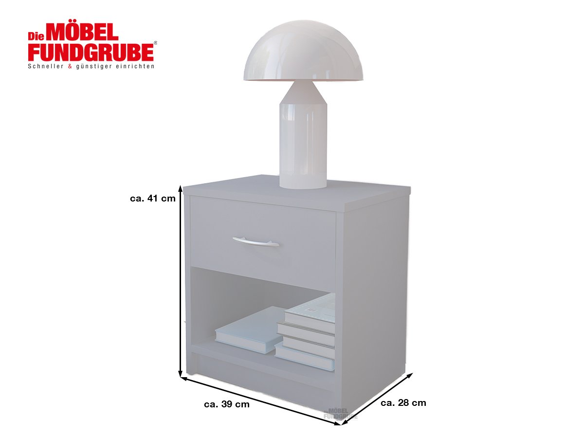 Nachttisch graphit 39 cm x 28 cm Schublade Ablagefach - PEPE