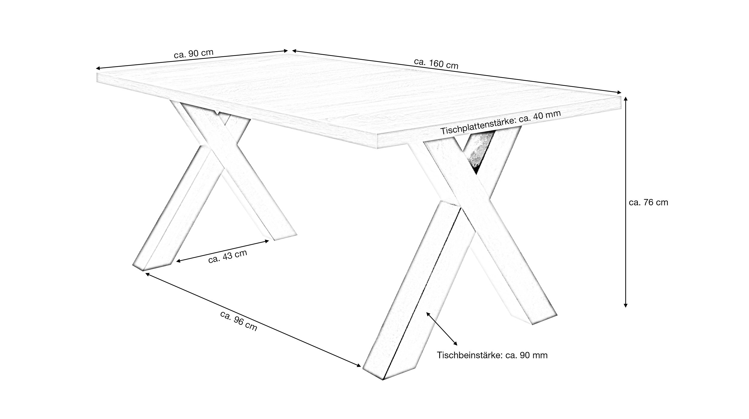 Esstisch 160 x 90 cm Sägerau Eiche - schwarz - BIG SYSTEM