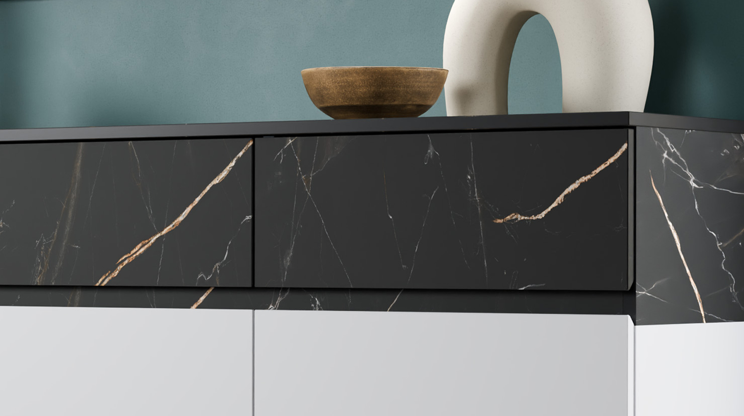 Sideboard mit 3 Schubladen alpinweiß - Marmoroptik 150 cm - MODATO