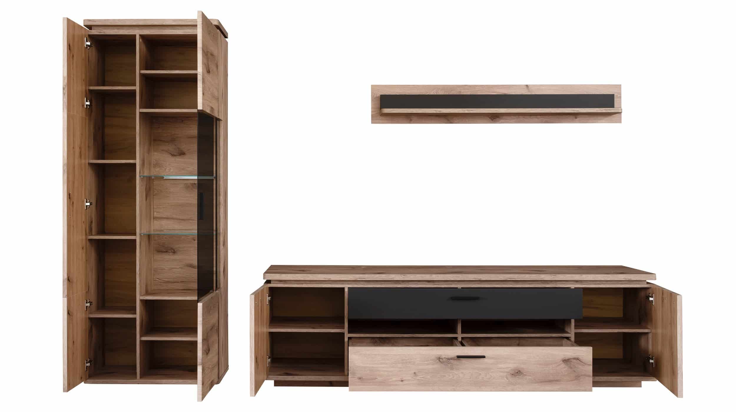 Wohnwand Viking Oak - anthrazit - 295 cm - MODENA