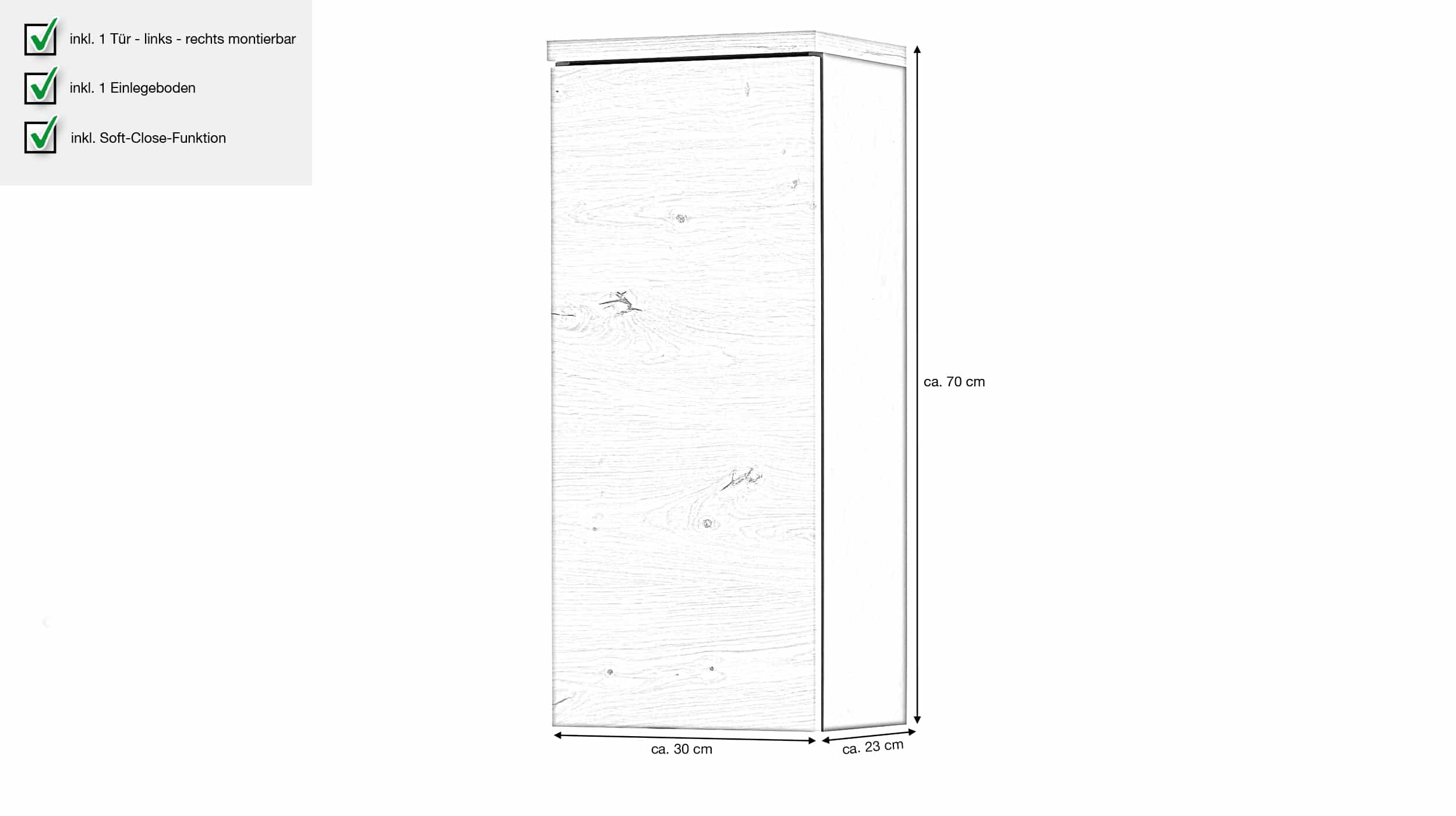 Bad Hängeschrank Artisan Eiche - grau 30 cm - MEMPHIS